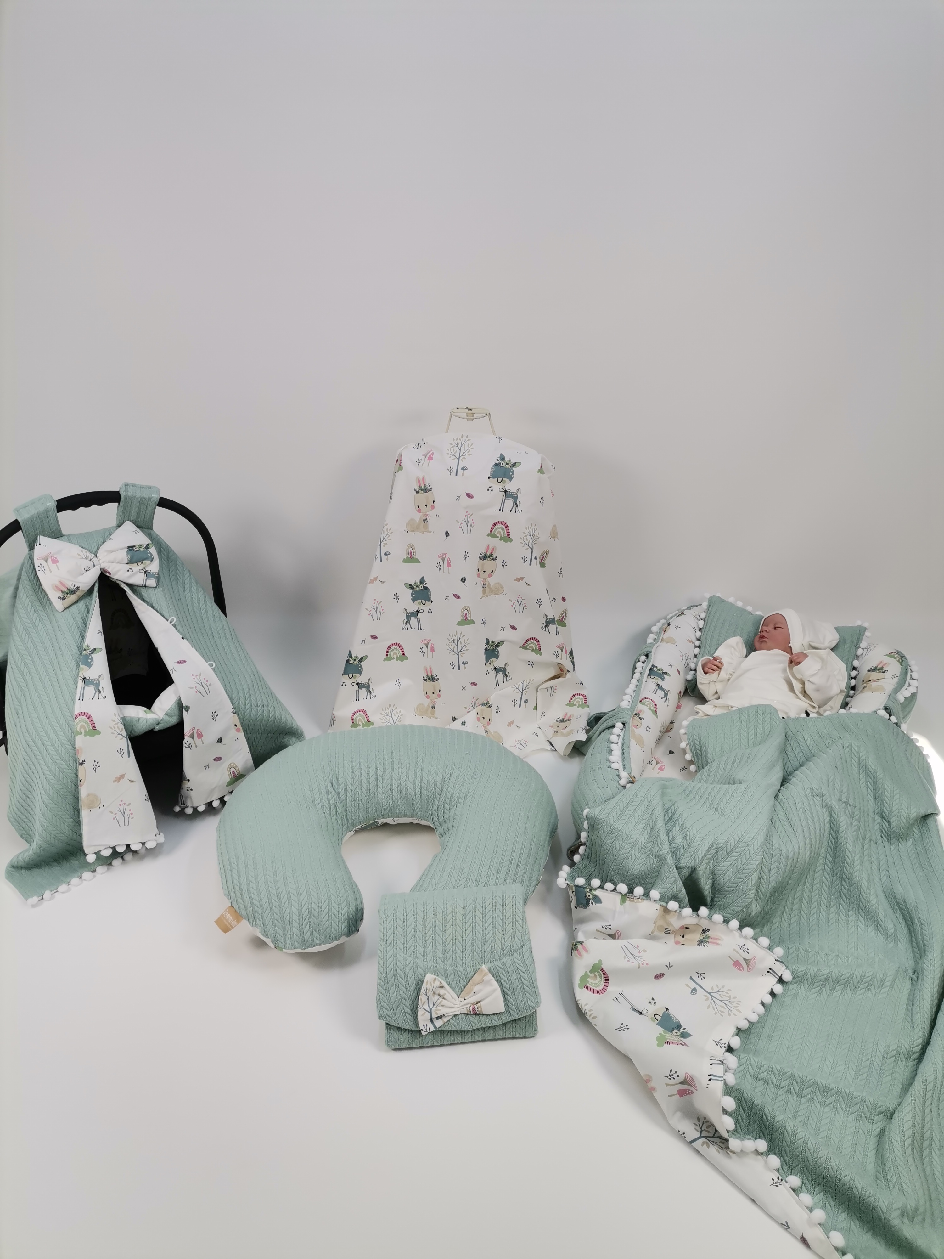 Babynest 8'li set yeşil örgü pike yeni ceylanlı poplin