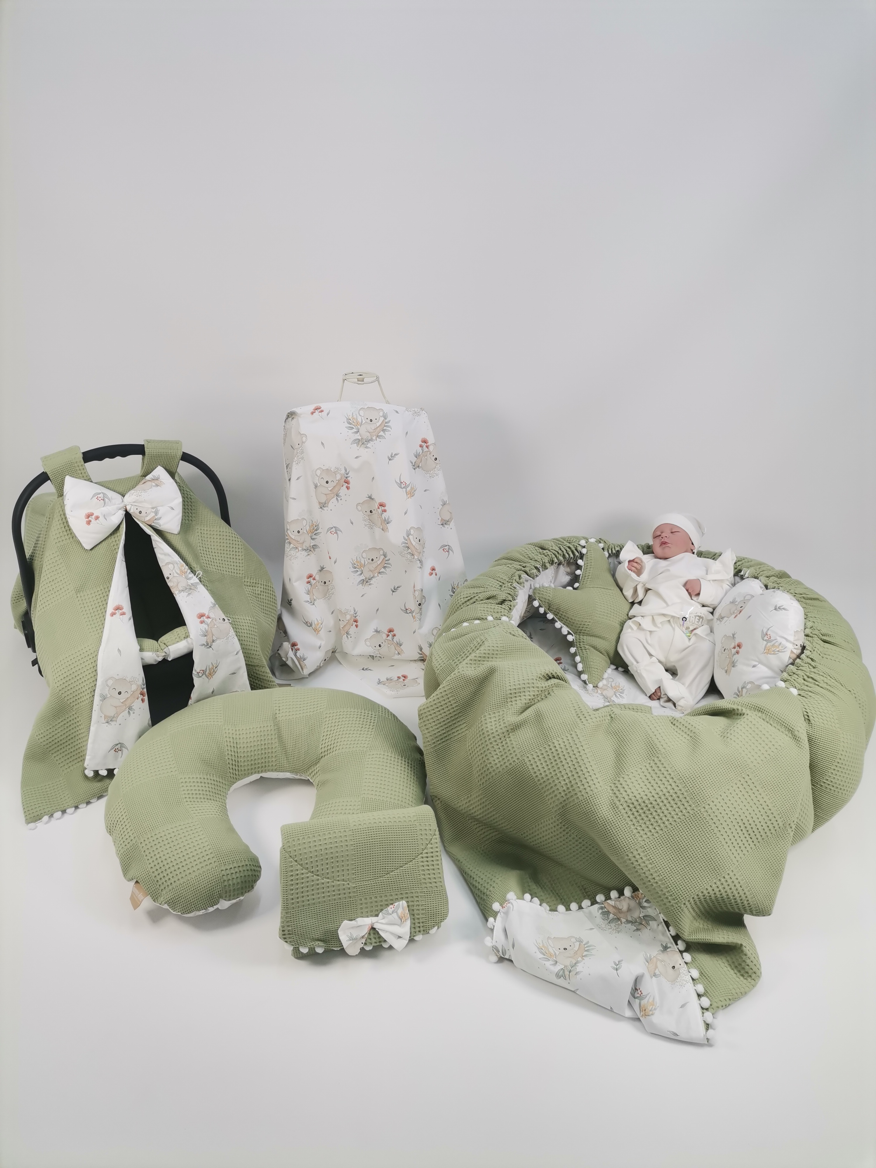 Babynest 9'lu set fıstık yeşili waffle pike - koala poplin