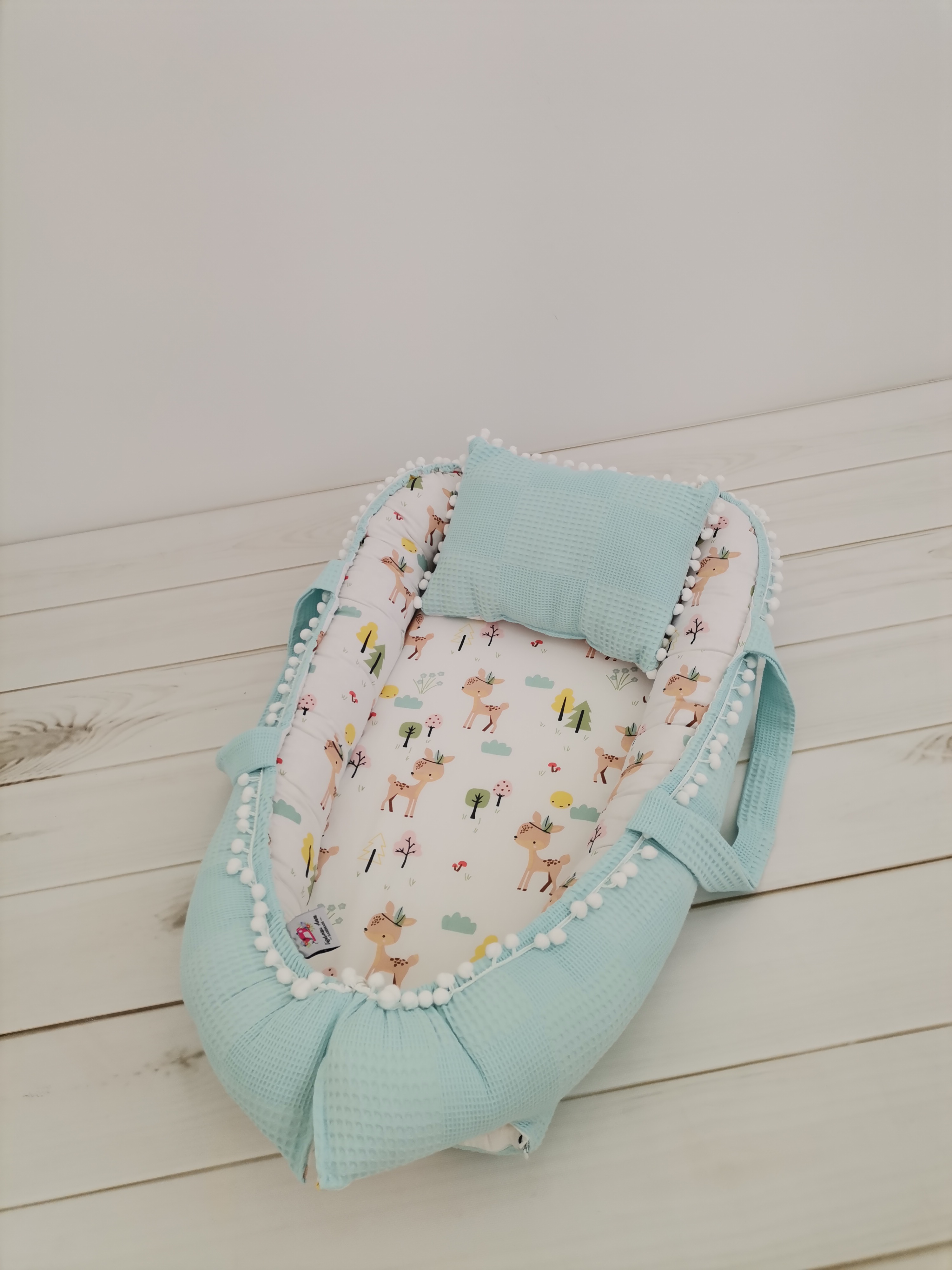 Babynest açık yeşil waffle pike - karacalı poplin