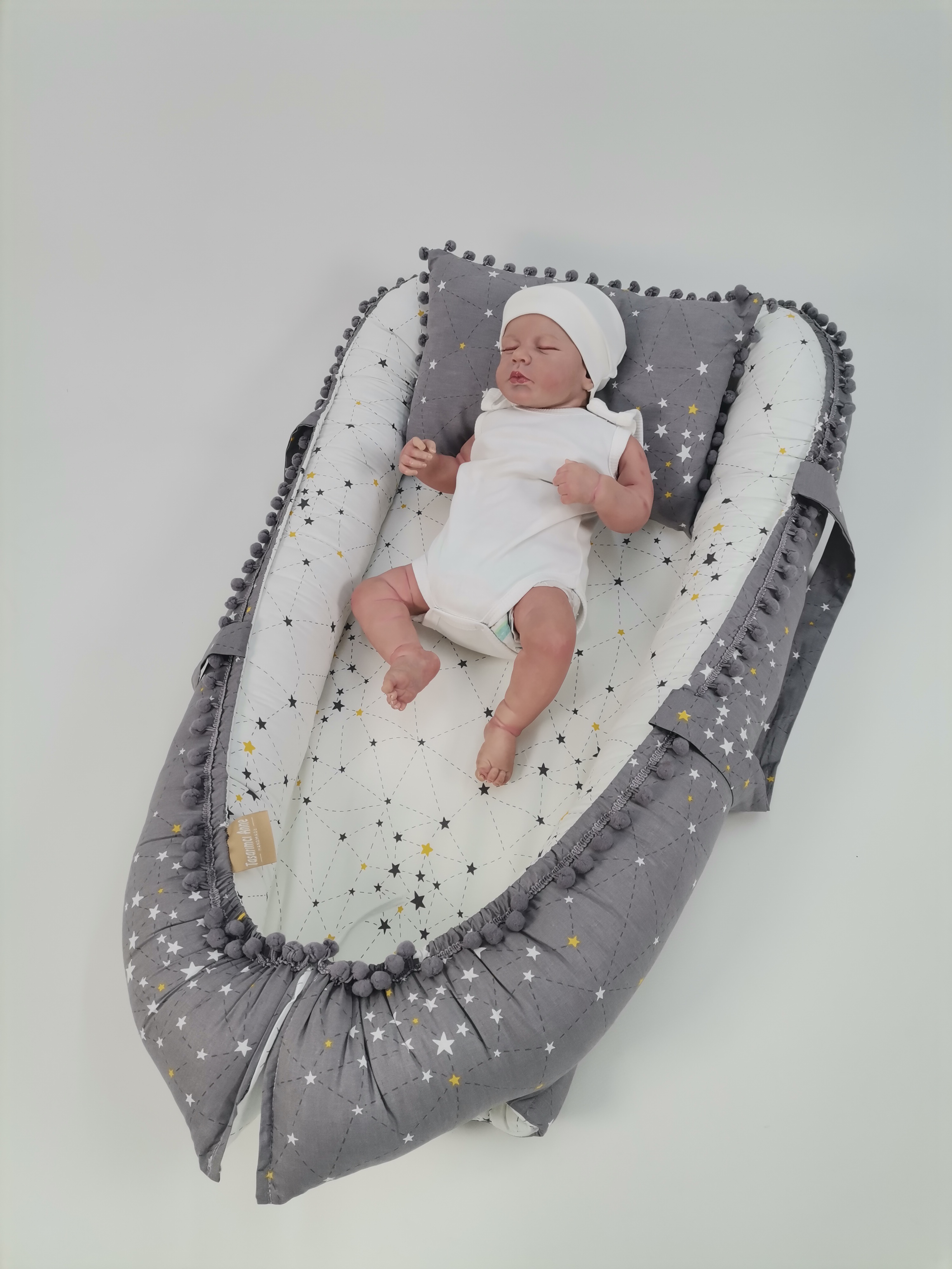 Babynest gri beyaz samanyolu yıldızlı poplin