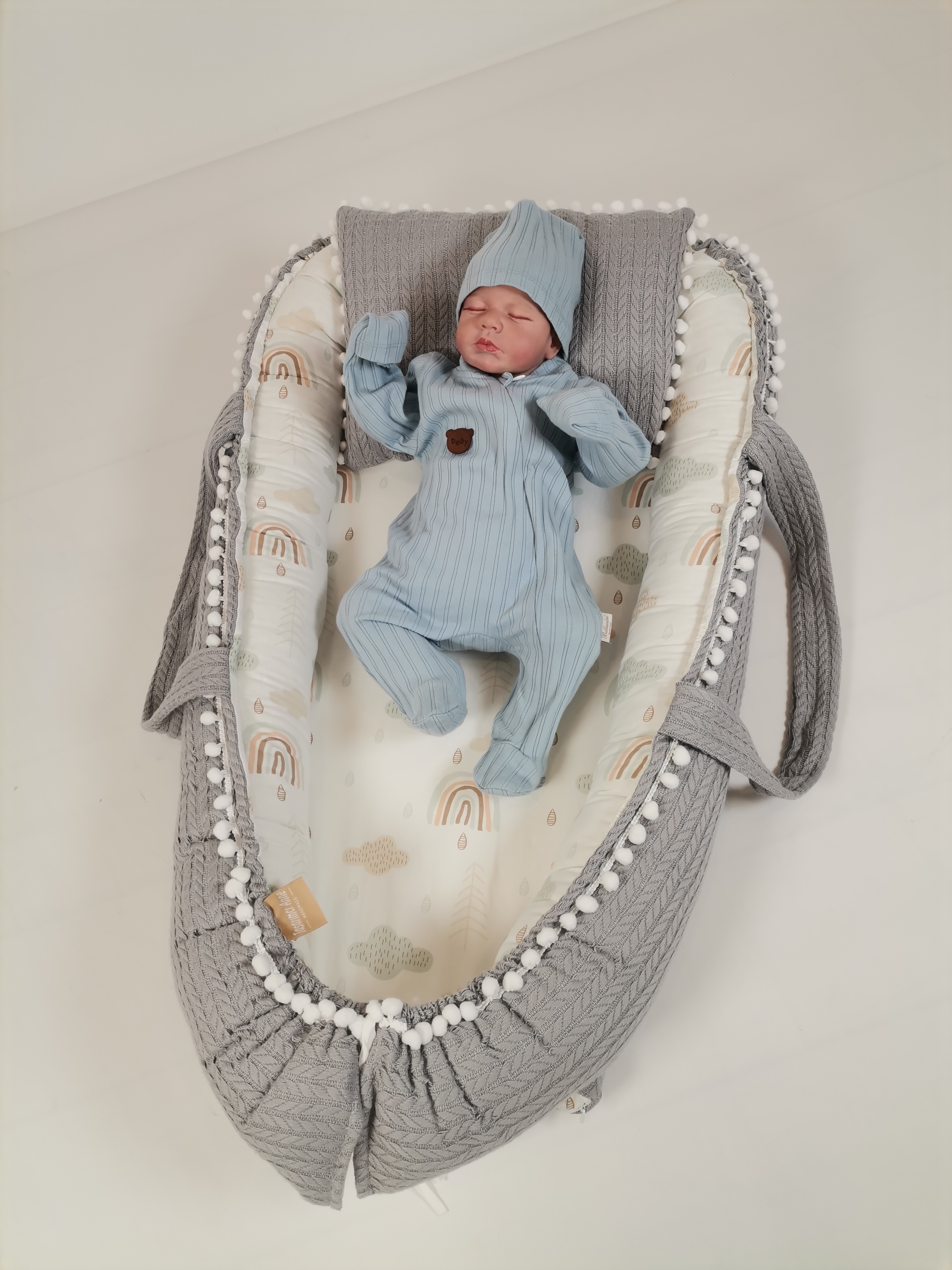 Babynest gri örgü pike - gökkuşaklı poplin