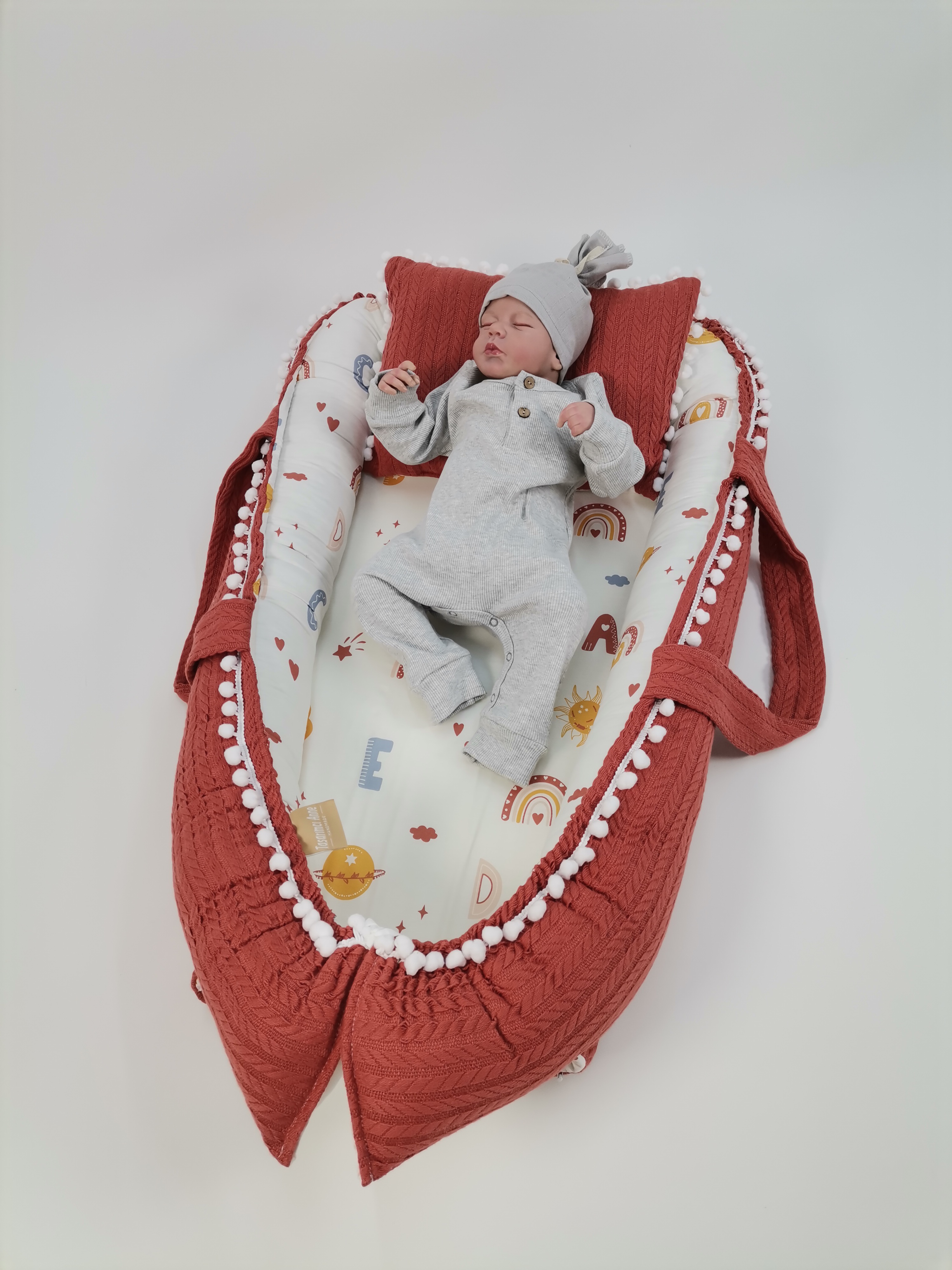 Babynest kiremit rengi örgü pike - neşeli gün poplin