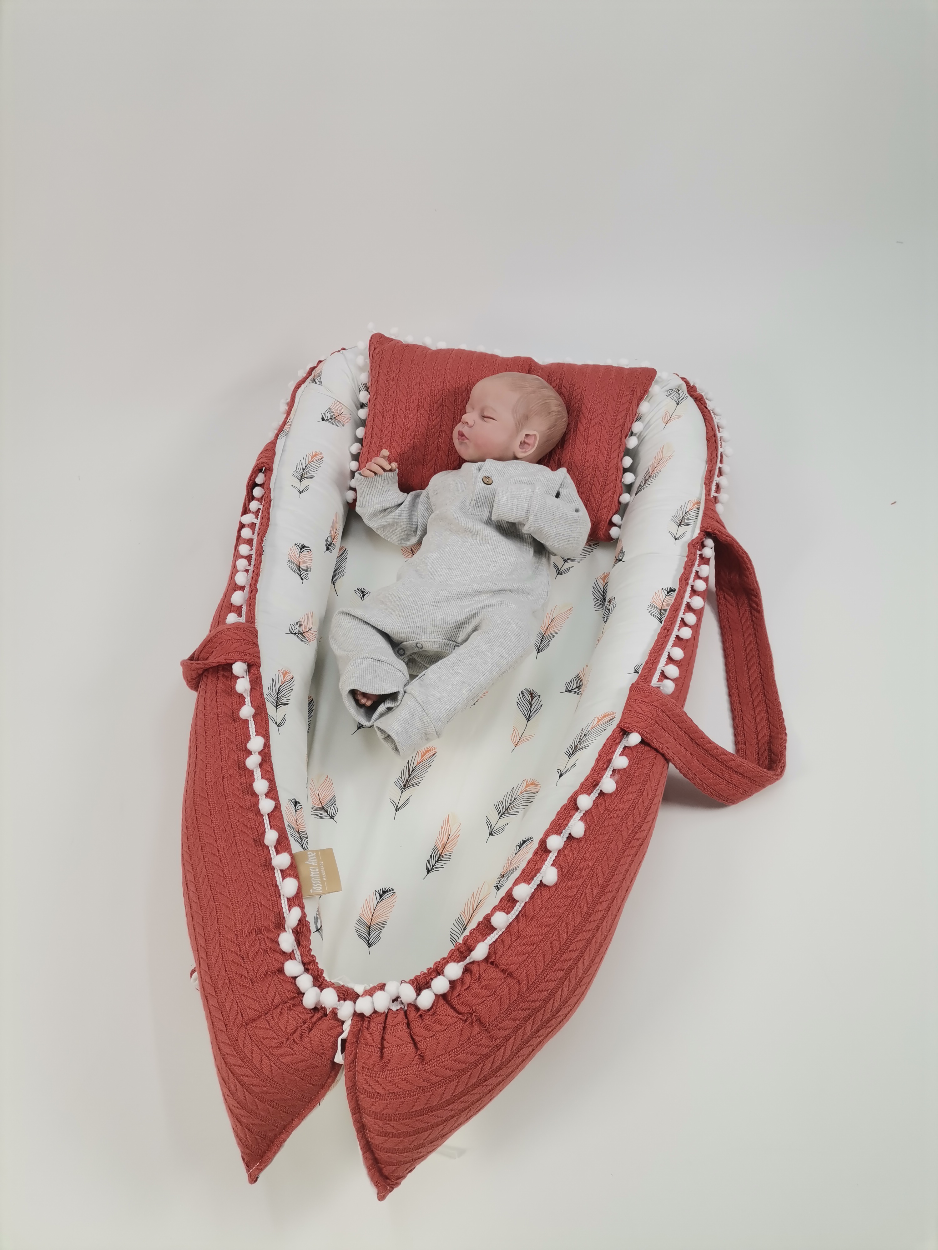 Babynest kiremit rengi örgü pike - pembe tüylü poplin