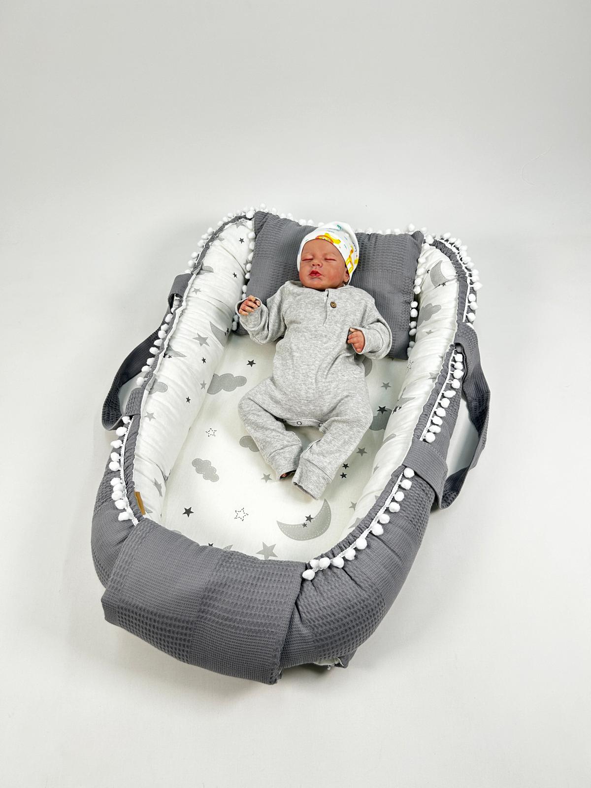 Babynest koyu gri waffle pike - gri aylı bulutlu poplin
