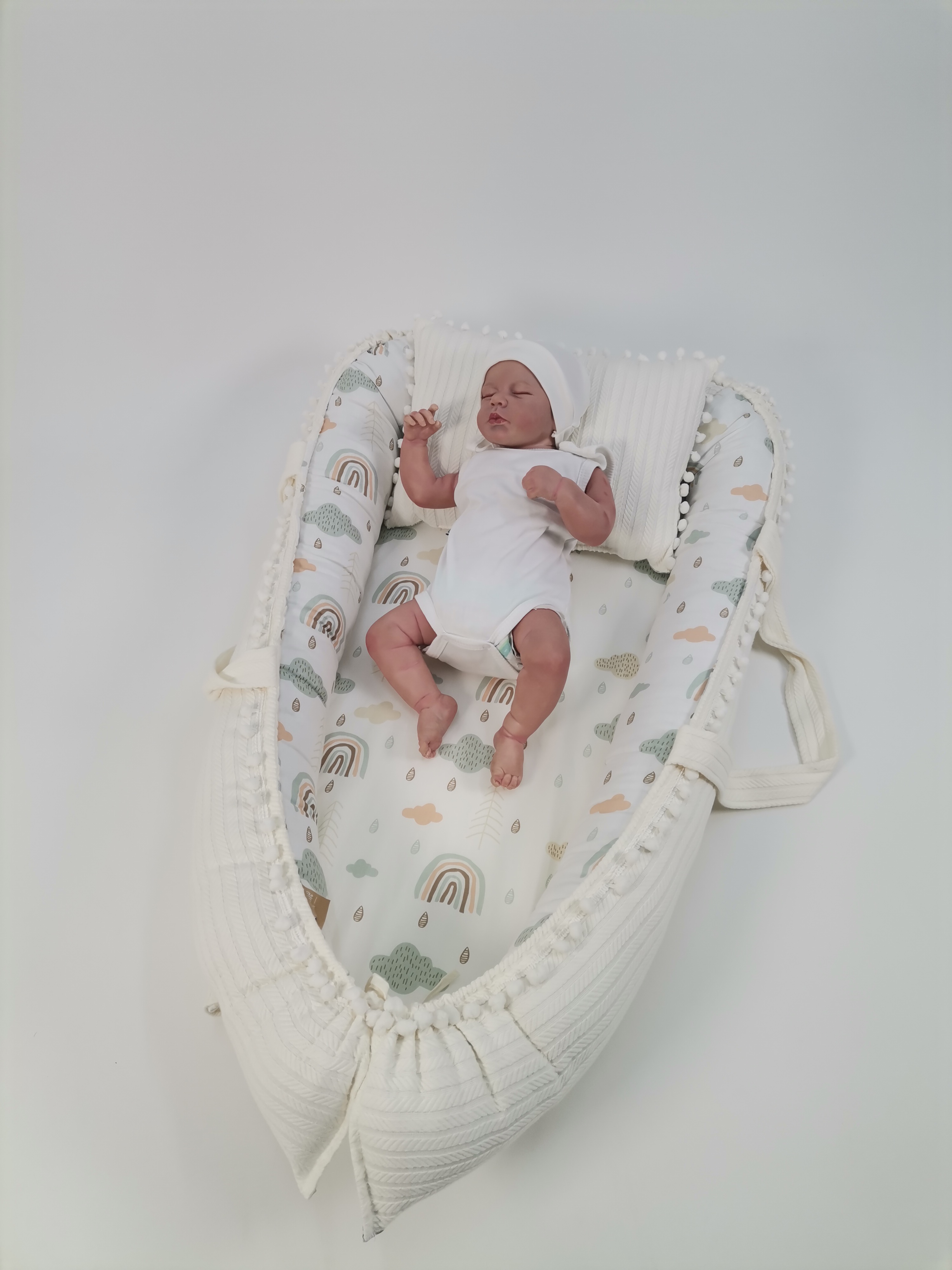 Babynest krem örgü pike - gökkuşaklı poplin