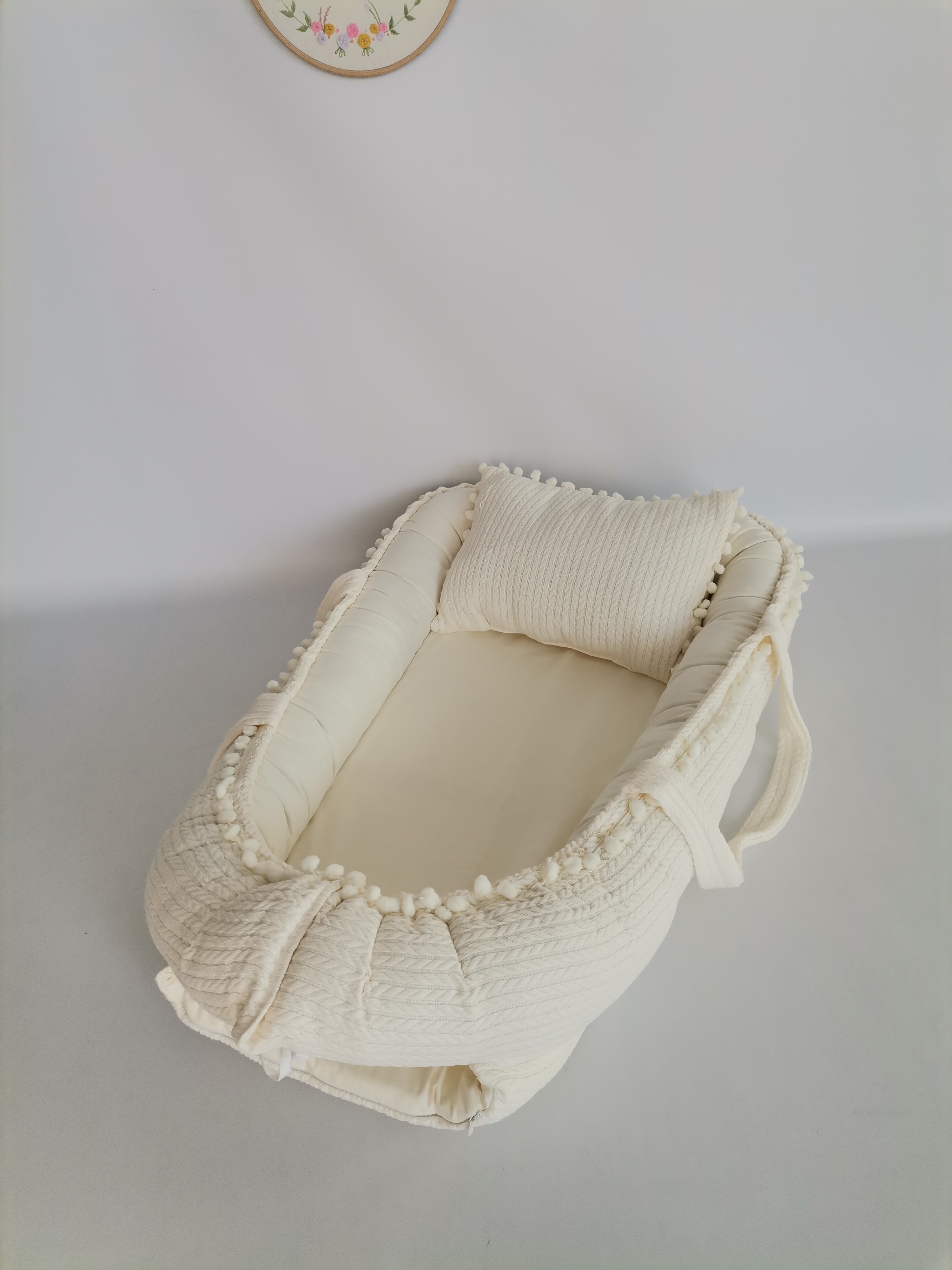 Babynest krem örgü pike - krem poplin