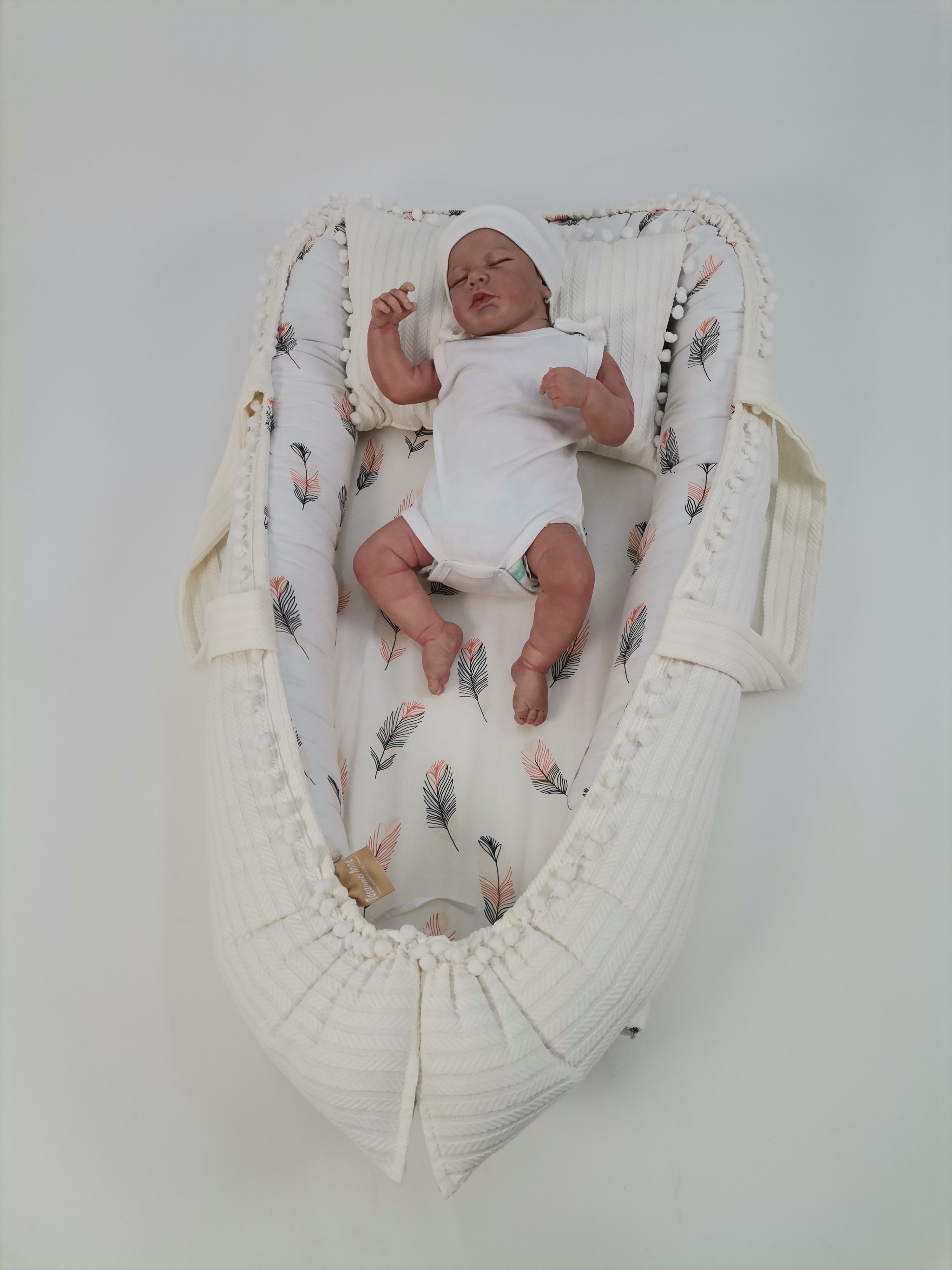 Babynest krem örgü pike - pembe tüylü poplin 