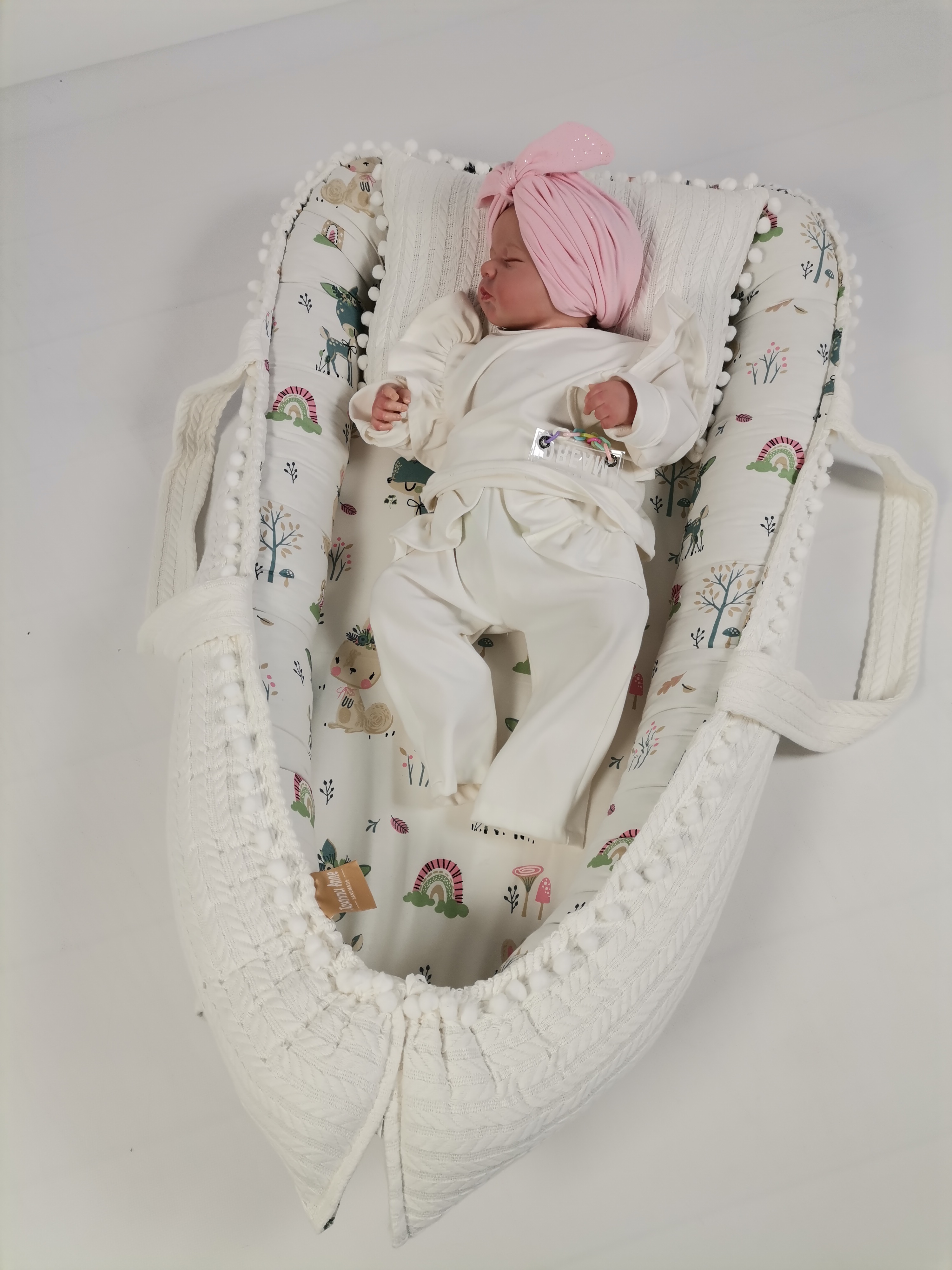 Babynest krem örgü pike - yeni ceylanlı poplin