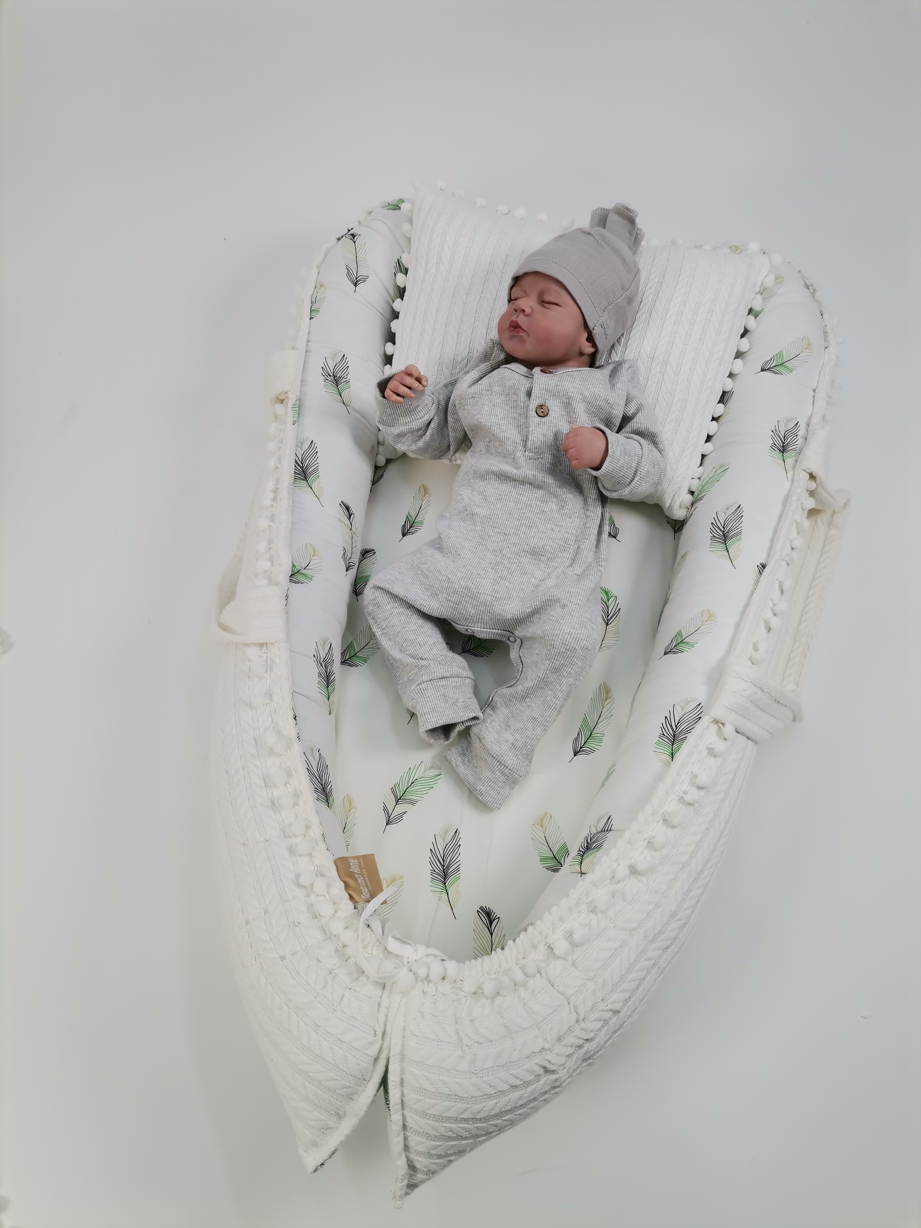 Babynest krem örgü pike - yeşil tüylü poplin