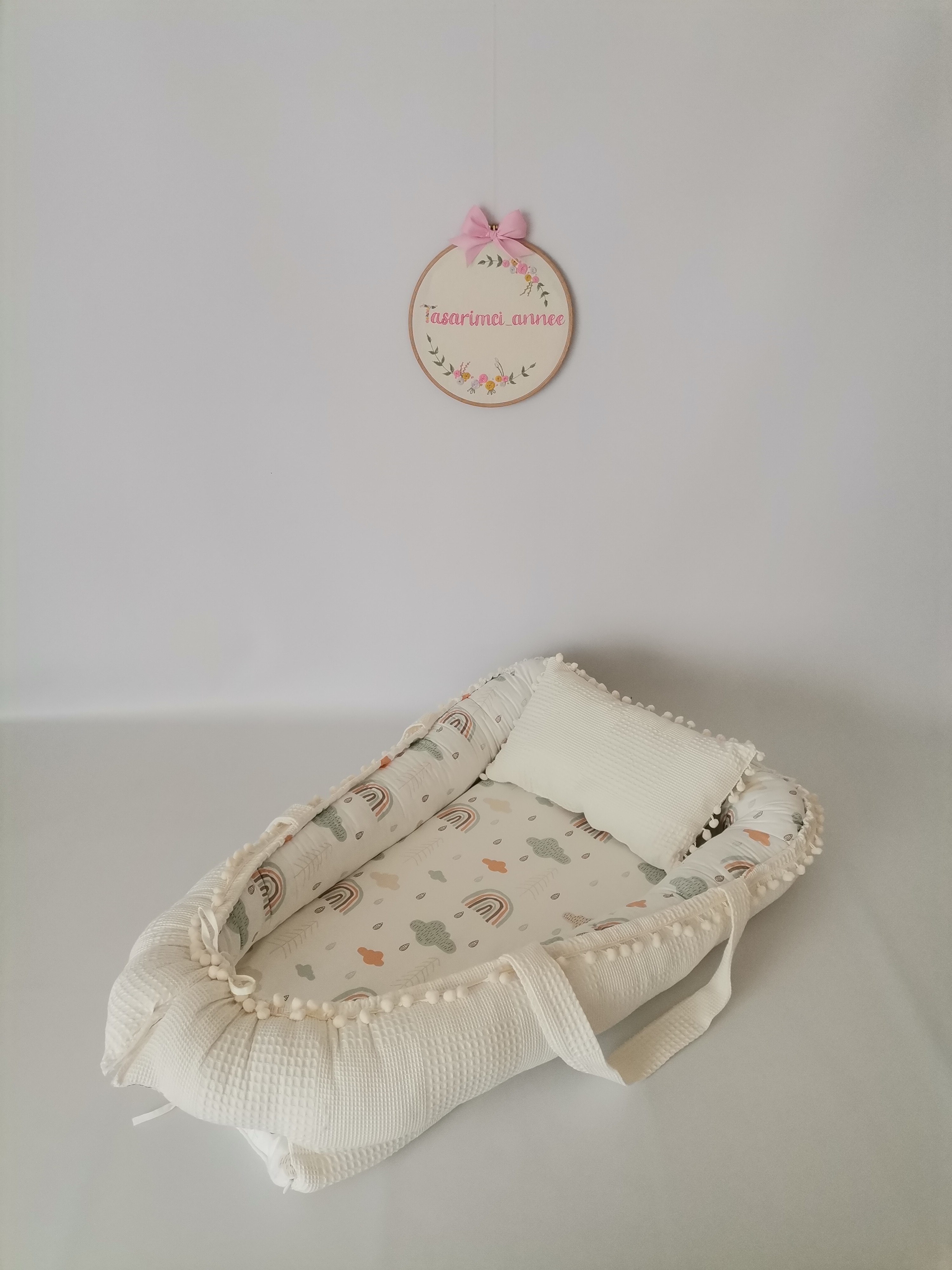 Babynest krem waffle pike - gökkuşaklı poplin