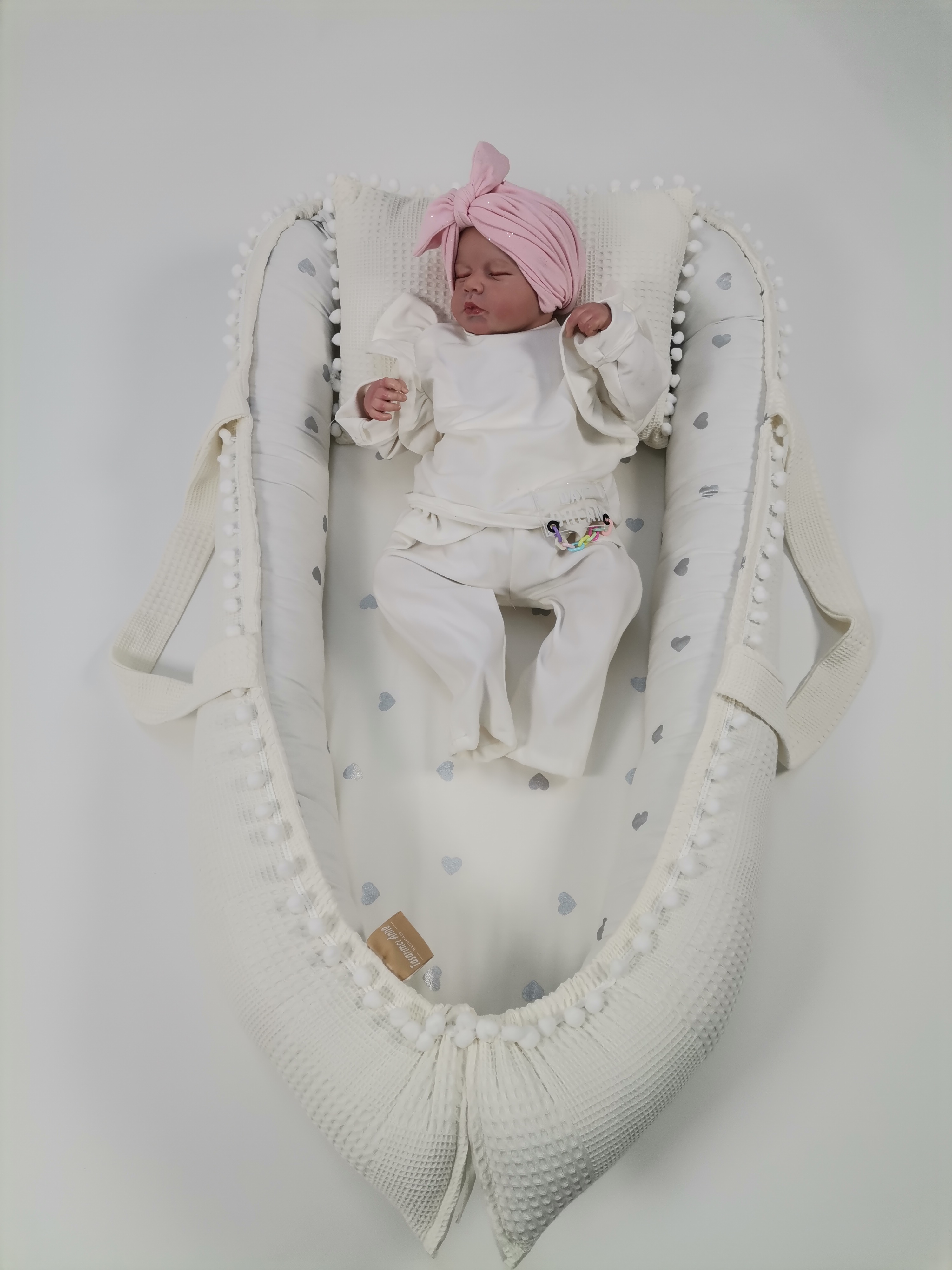 Babynest krem waffle pike - gümüş kalpli poplin