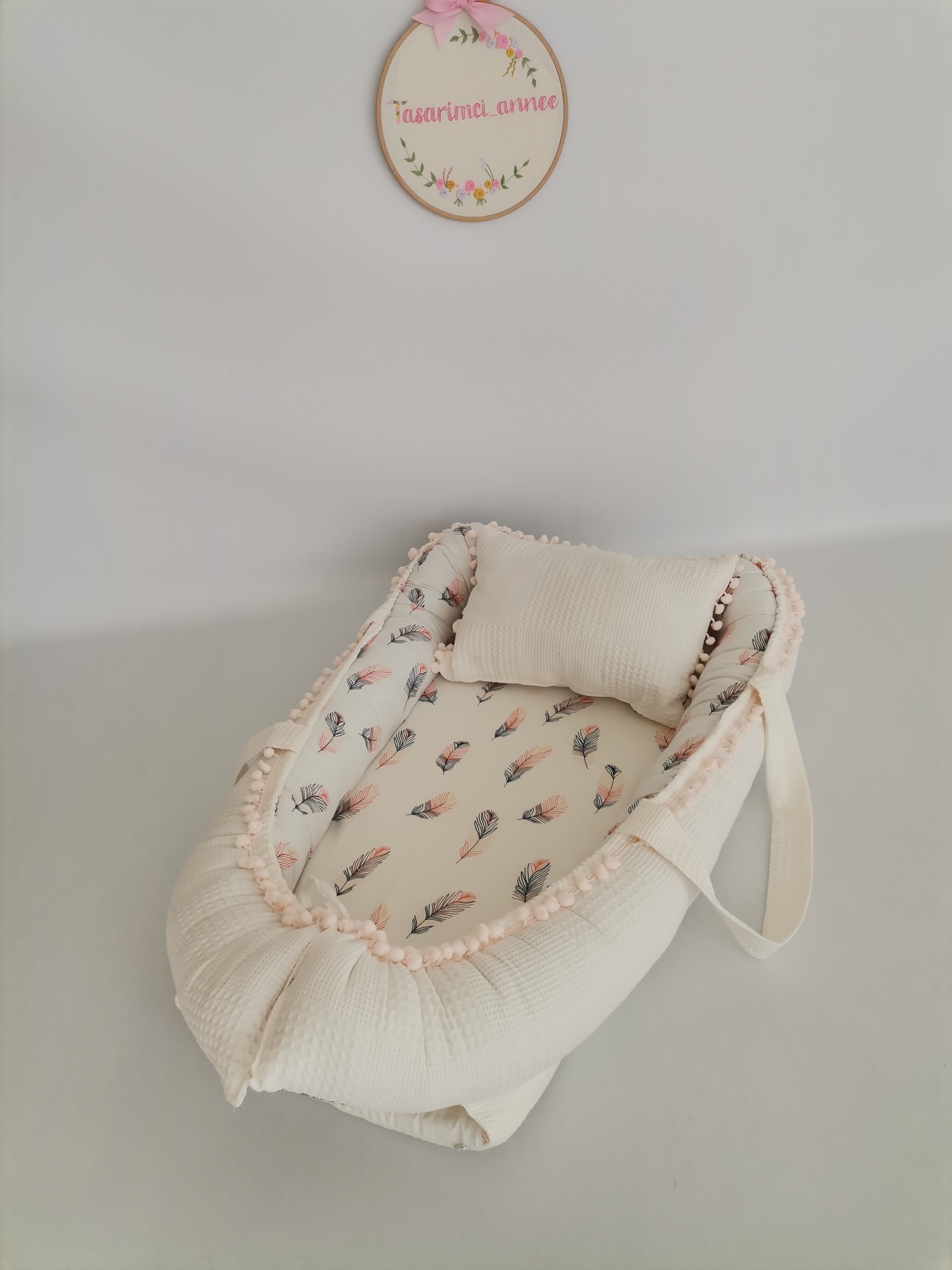 Babynest krem waffle pike - pembe tüylü poplin
