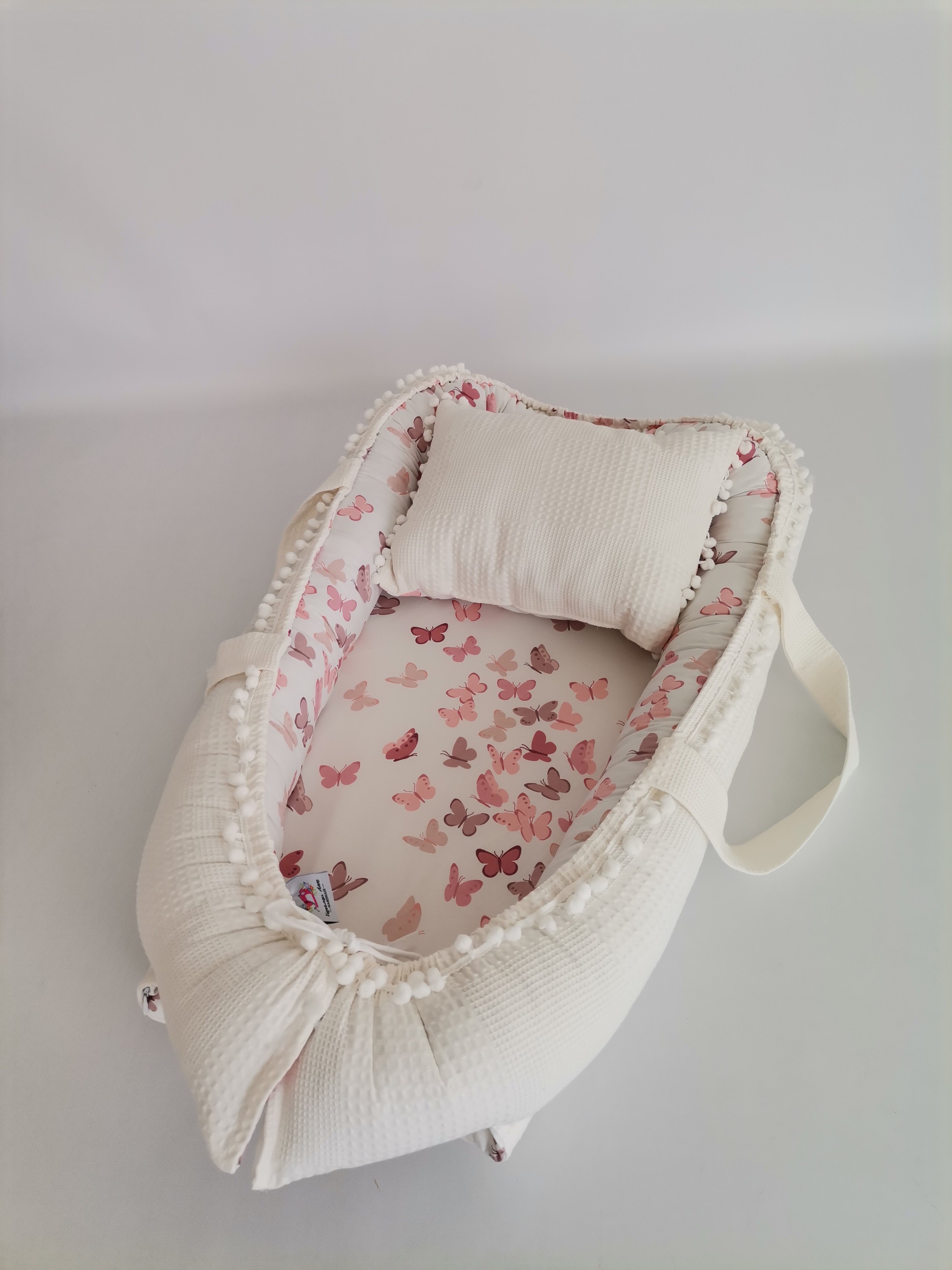 Babynest krem waffle pike - pudra kelebekli poplin