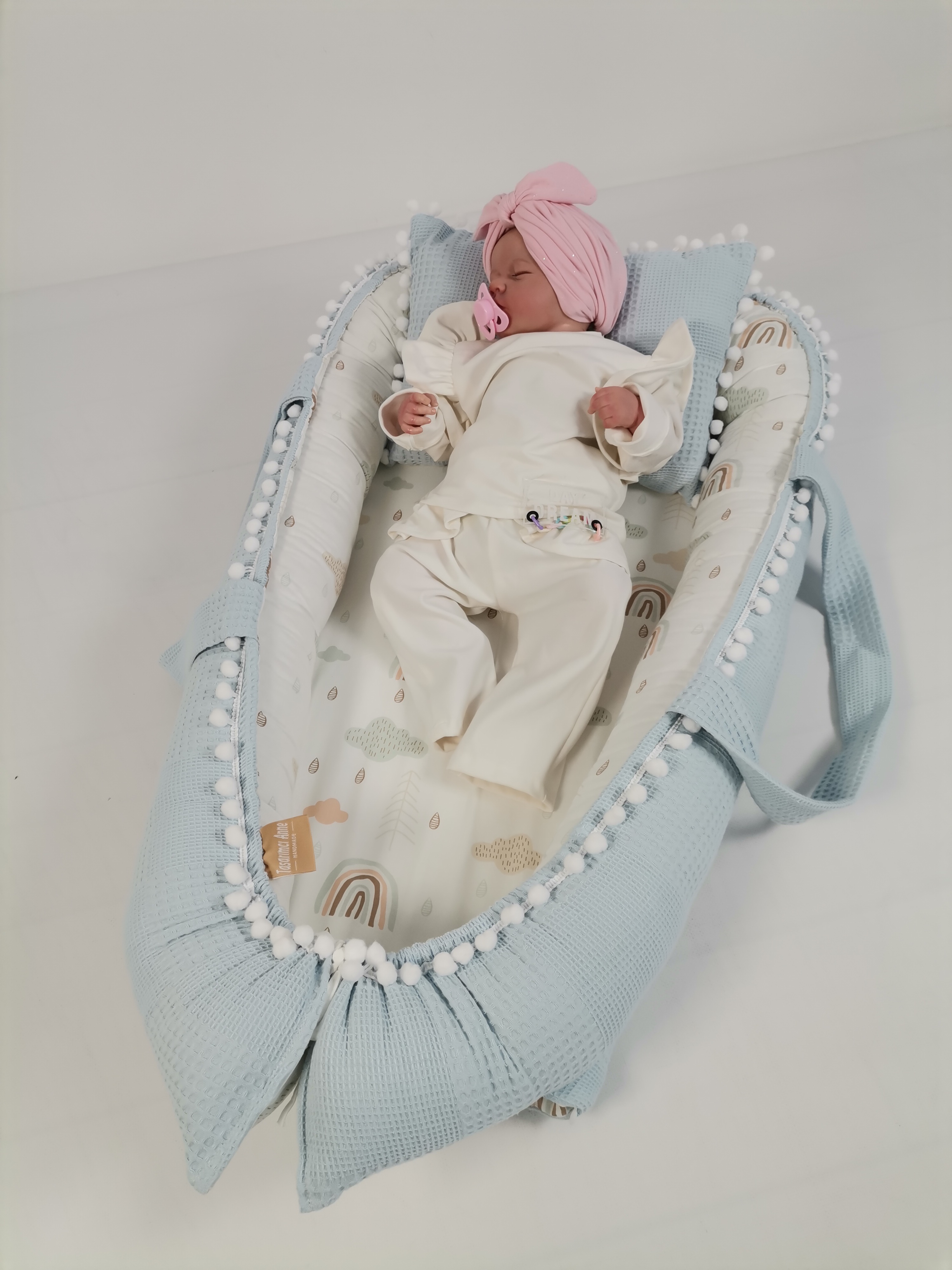 Babynest mavi waffle pike - gökkuşaklı poplin