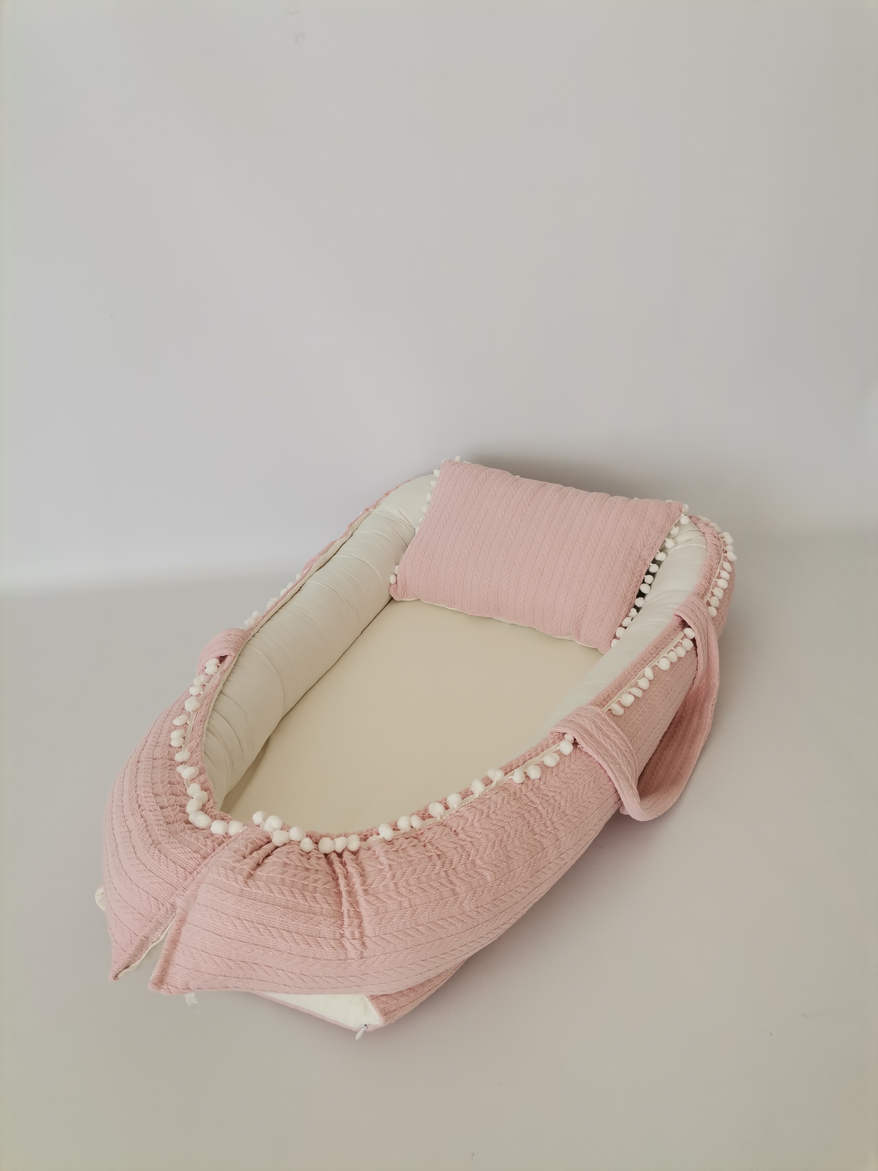 Babynest pudra örgü pike - krem poplin