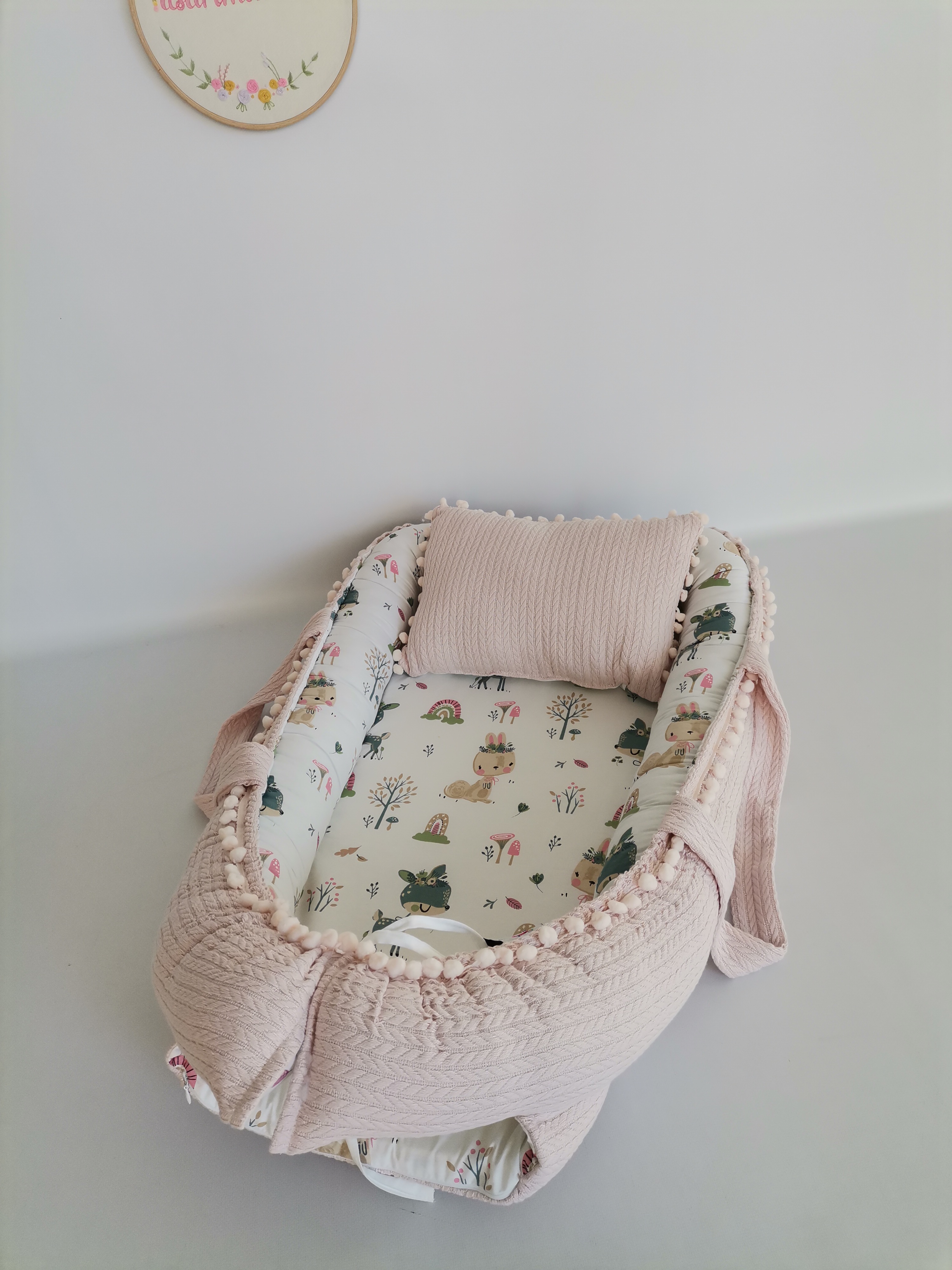 Babynest pudra örgü pike - yeni ceylanlı poplin