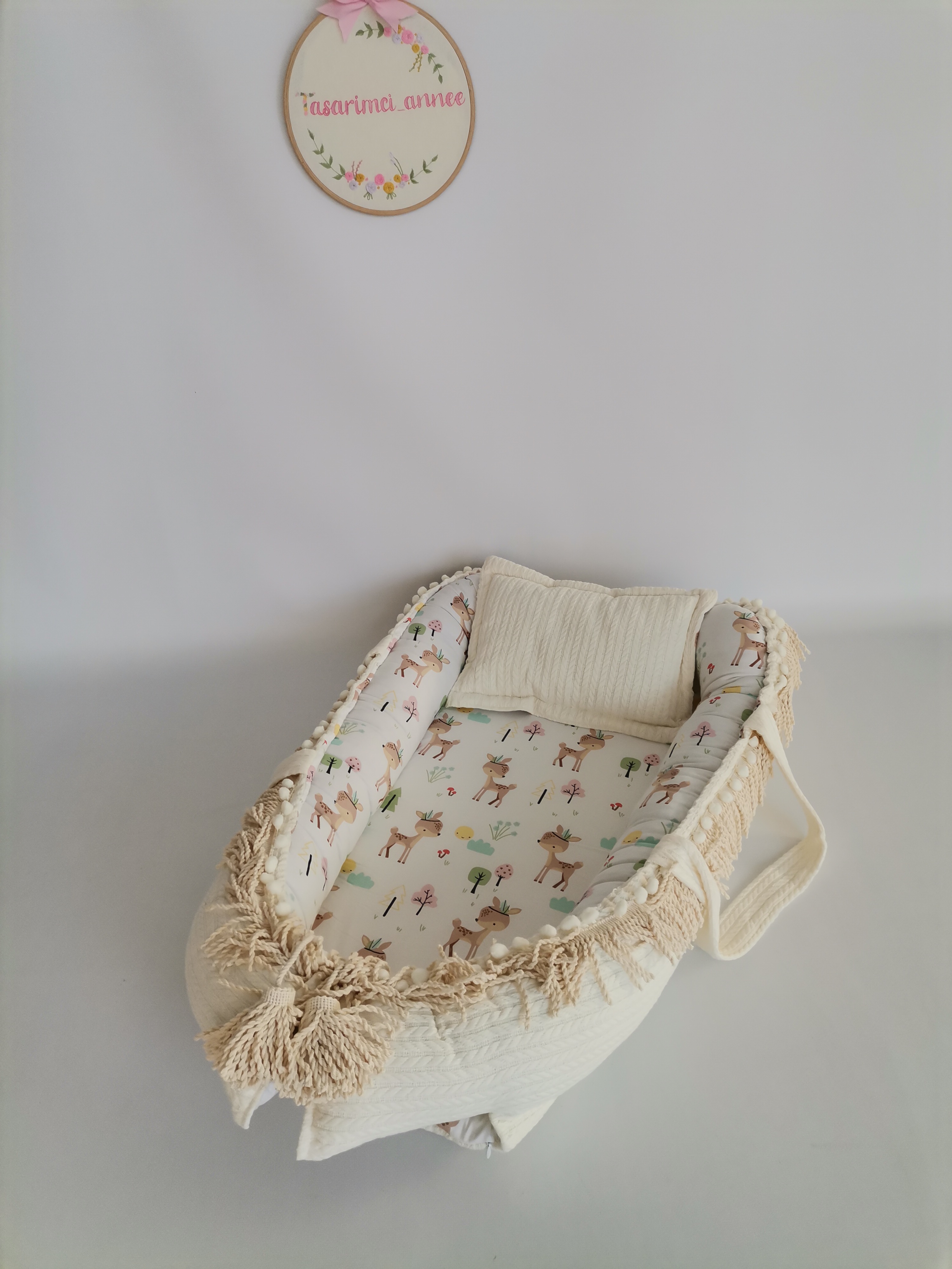 Babynest püsküllü krem örgü pike - karacalı poplin