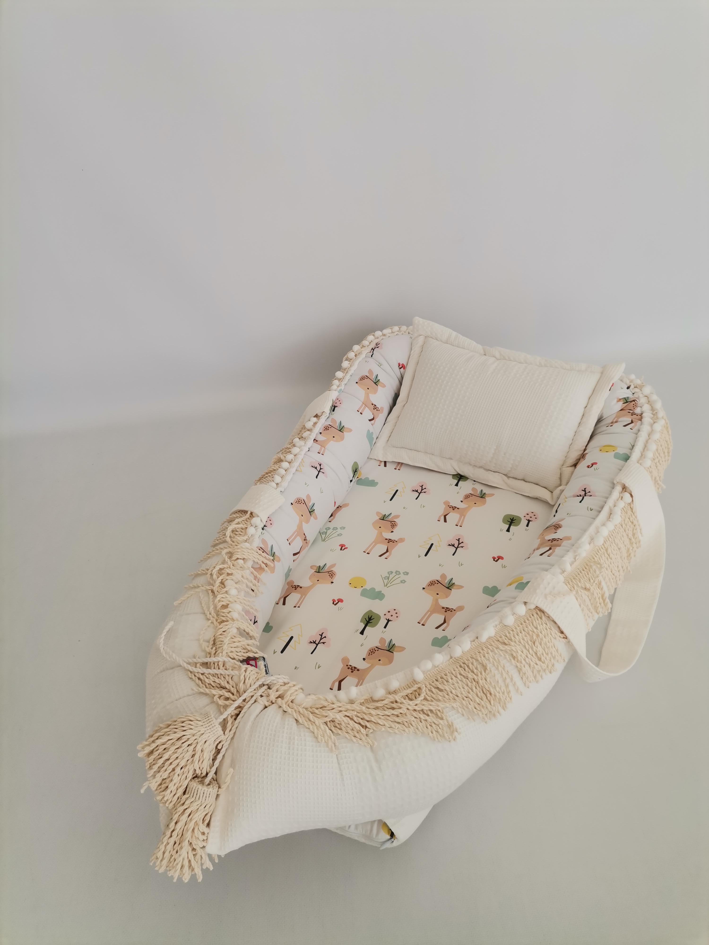 Babynest püsküllü krem waffle pike - karacalı poplin