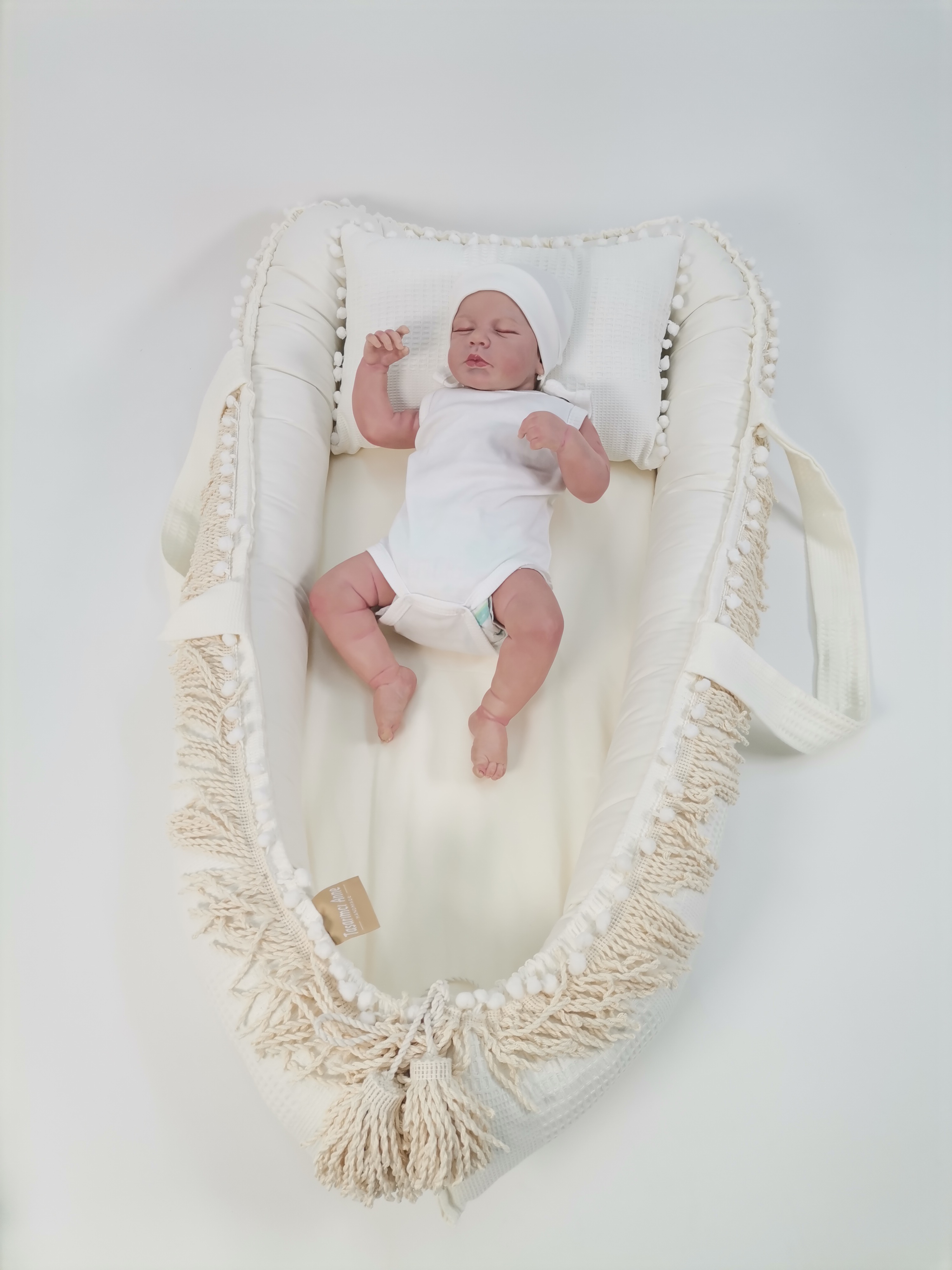 Babynest püsküllü krem waffle pike - krem poplin