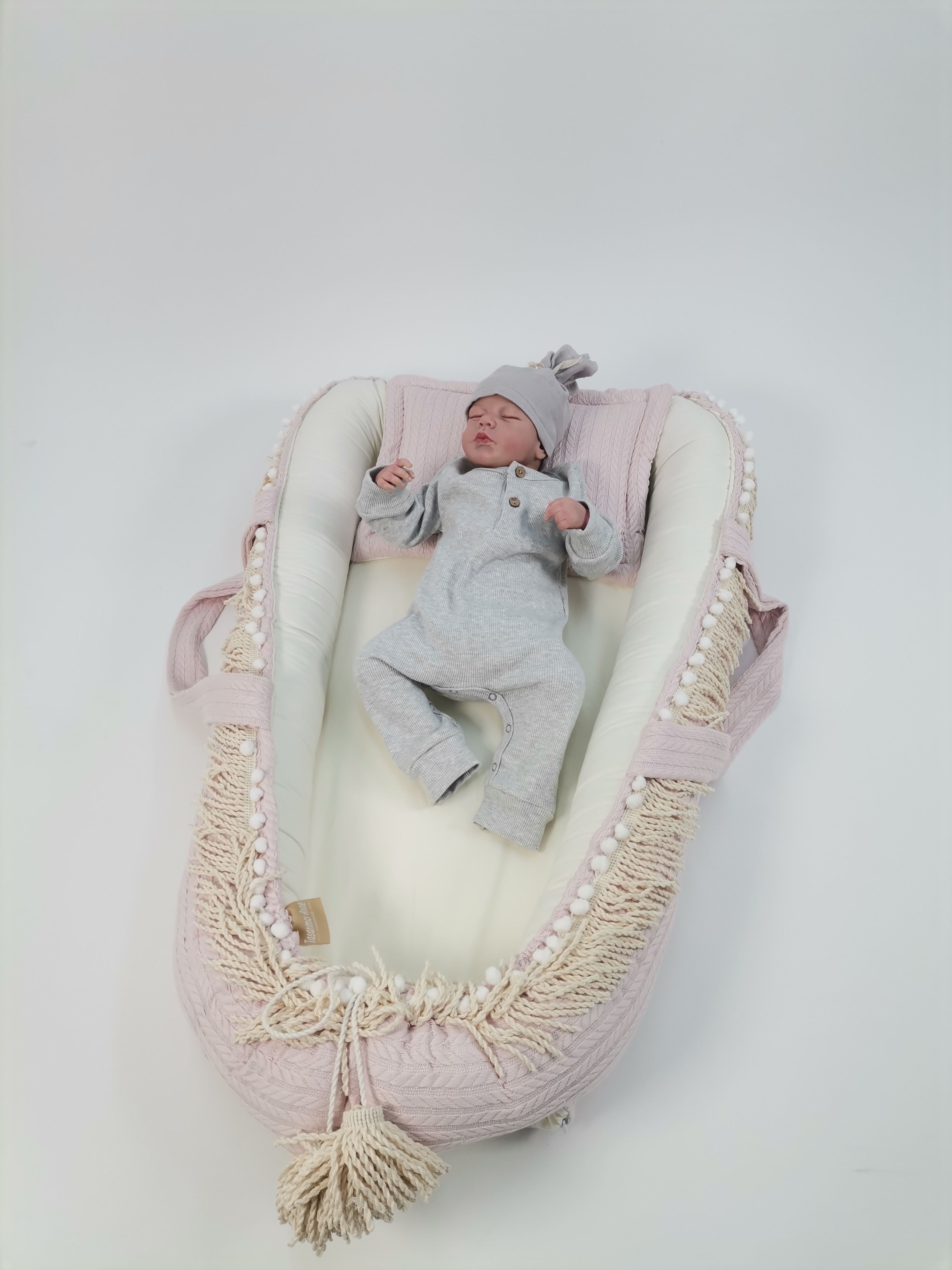 Babynest püsküllü pudra örgü pike - krem poplin