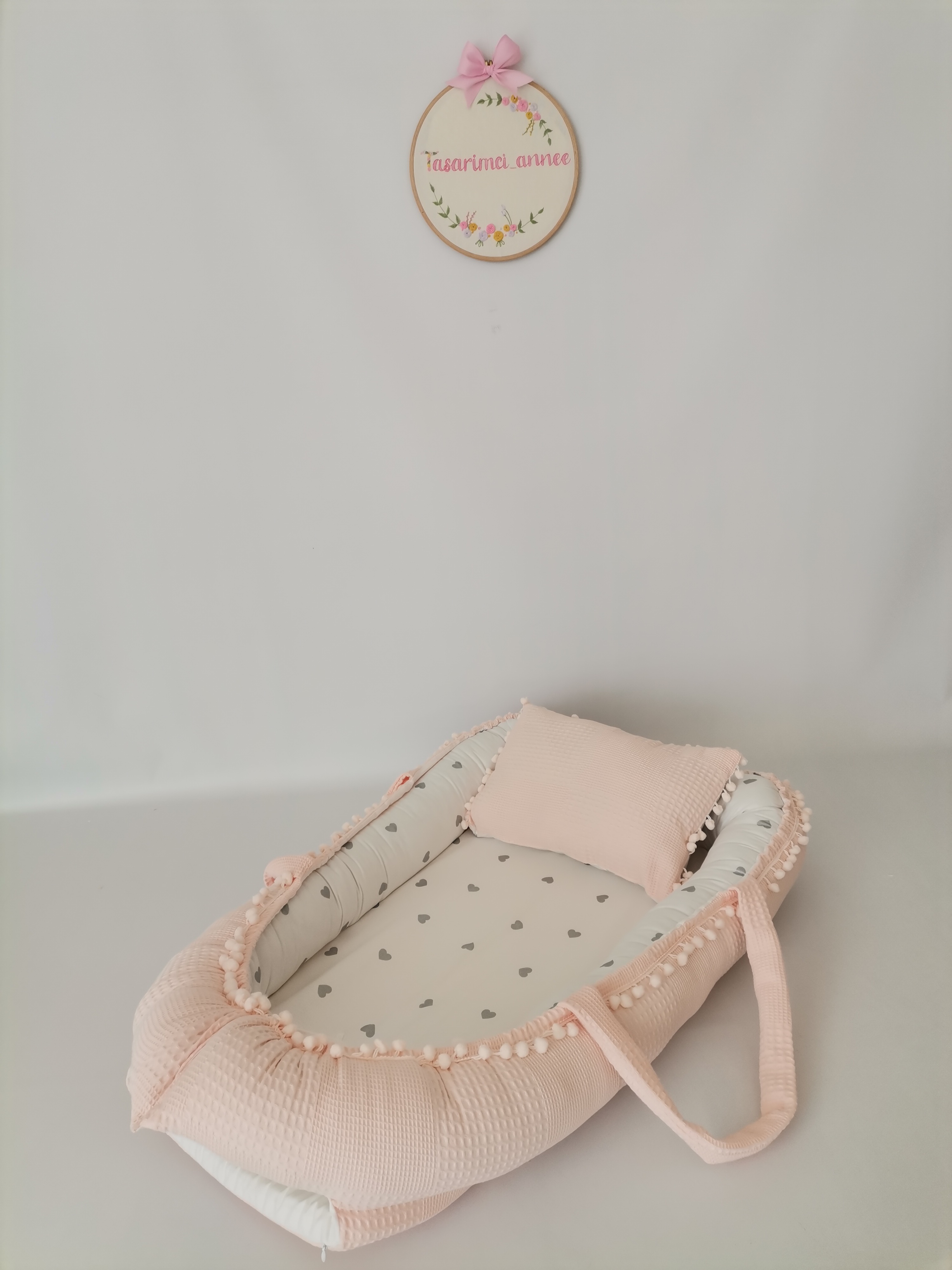 Babynest somon waffle pike - gümüş kalpli poplin