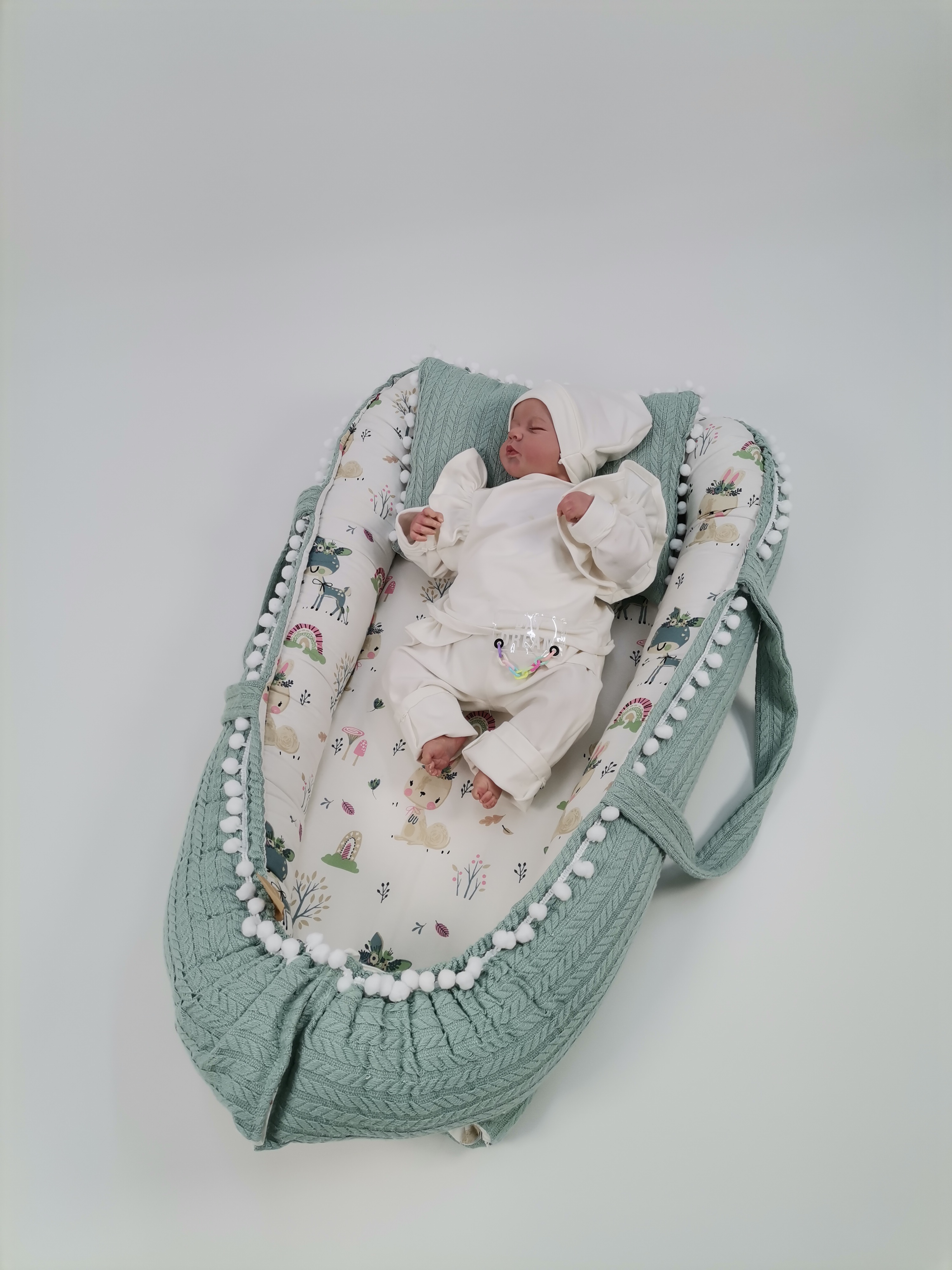 Babynest yeşil örgü pike - yeni ceylanlı poplin