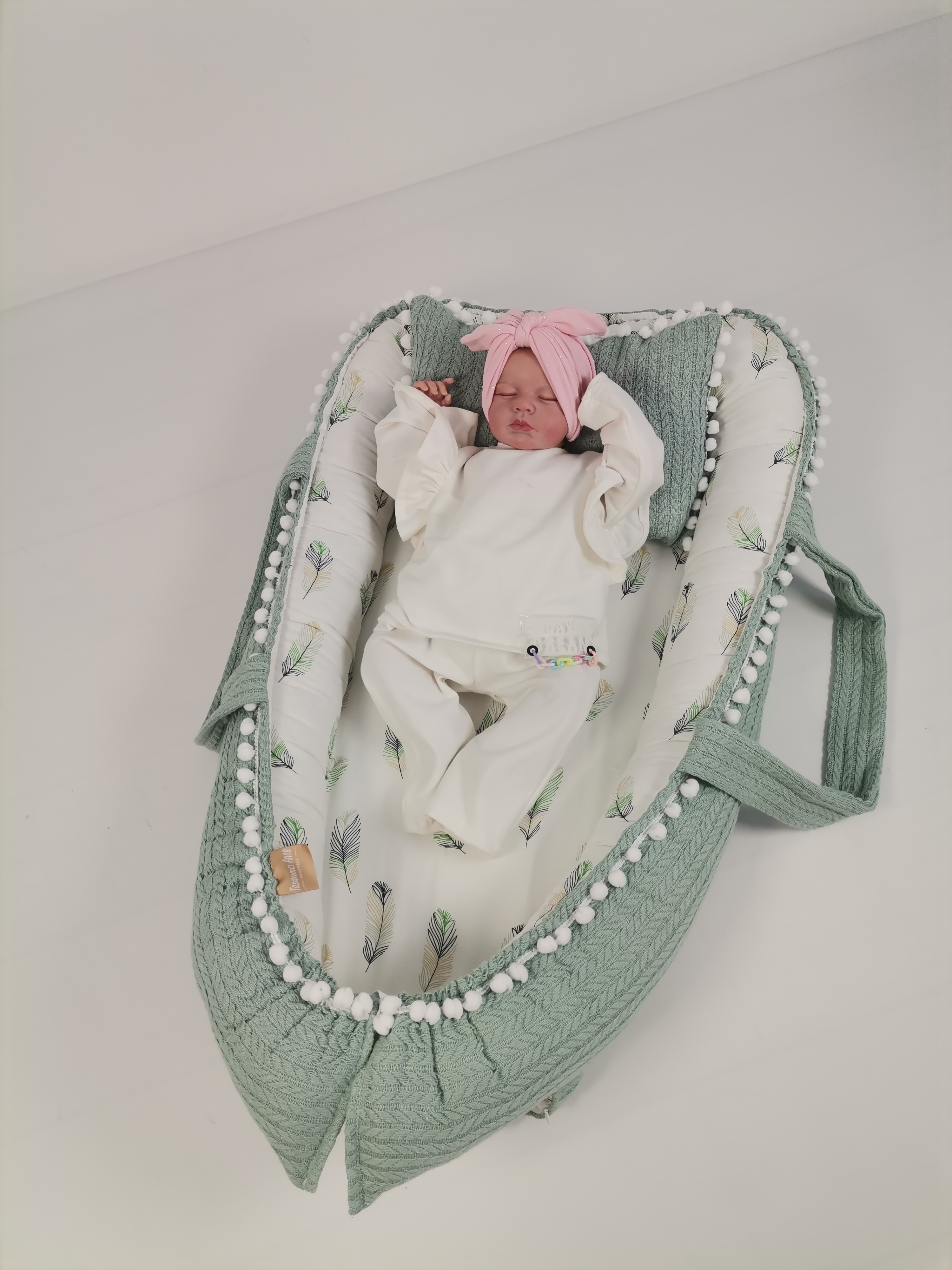 Babynest yeşil örgü pike - yeşil tüylü poplin