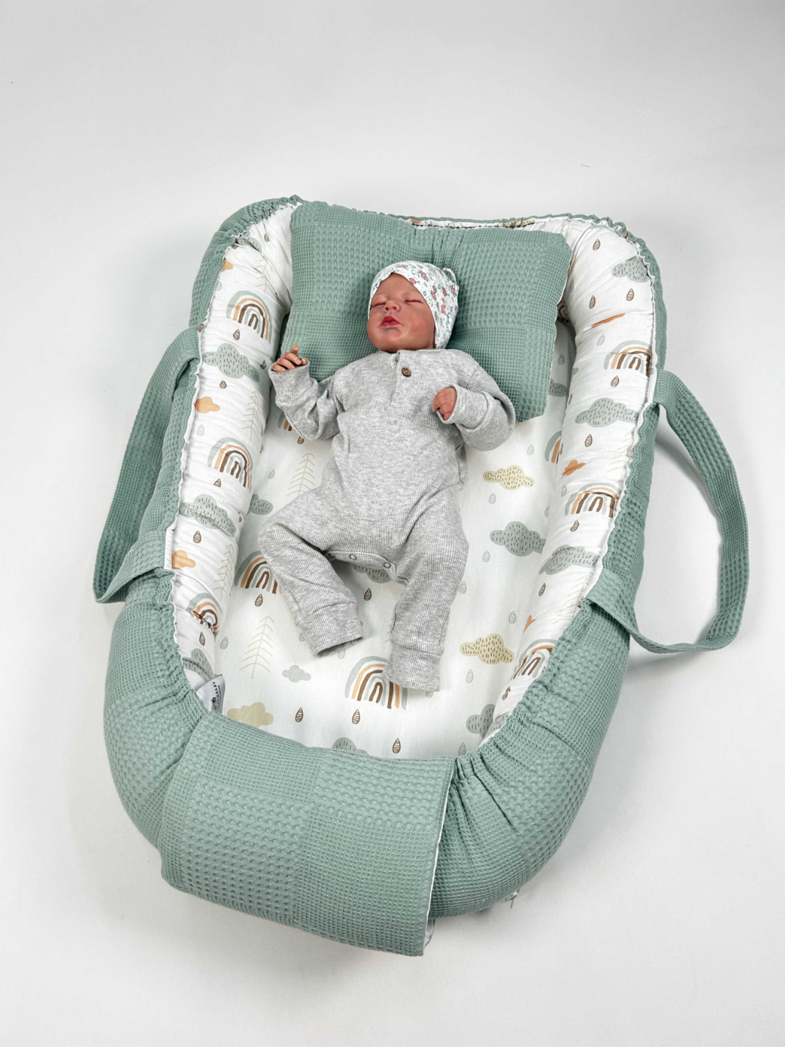 Babynest yeşil waffle pike - gökkuşaklı poplin 2