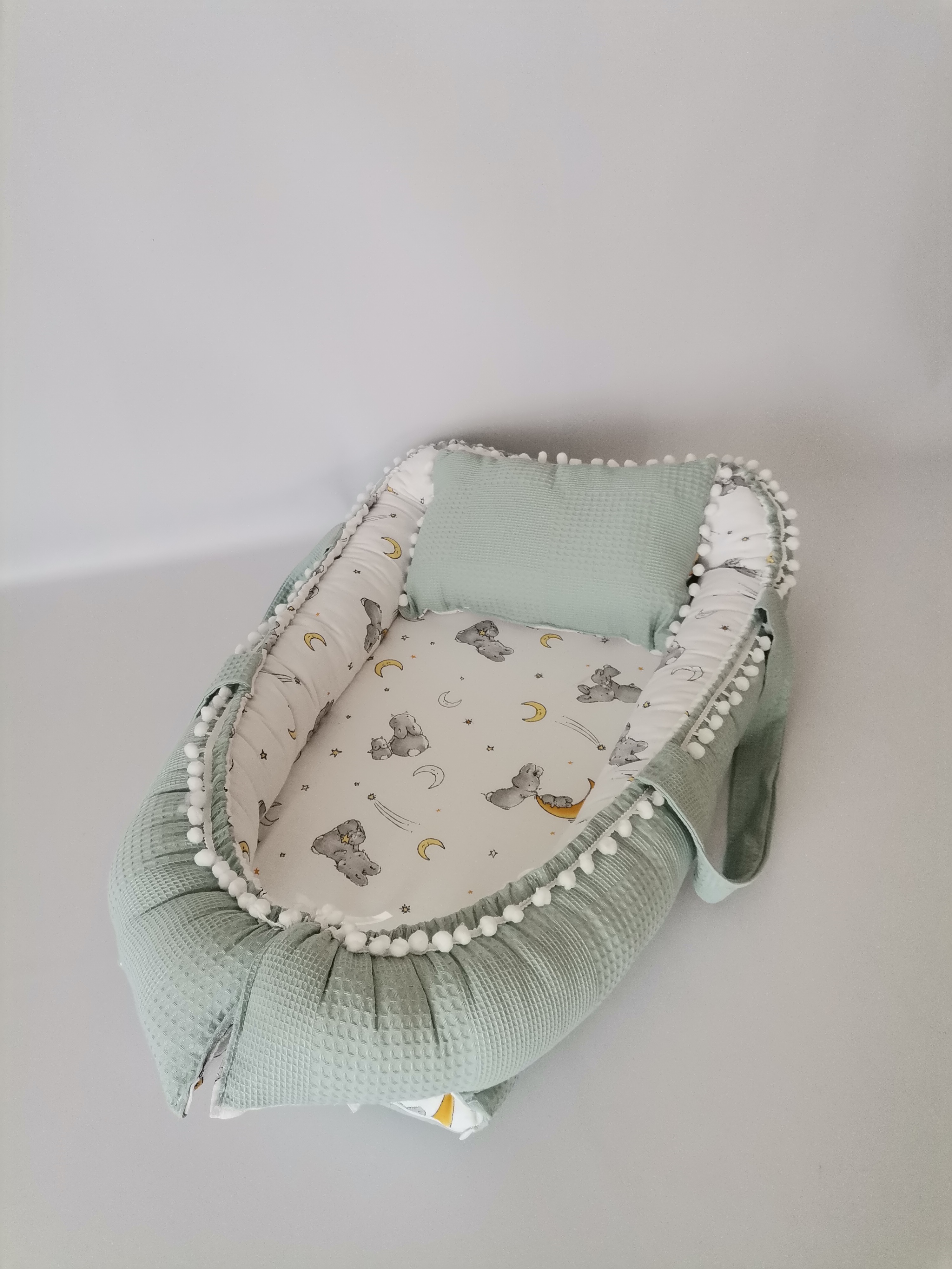Babynest yeşil waffle pike - wella tavşanlı aylı müslin