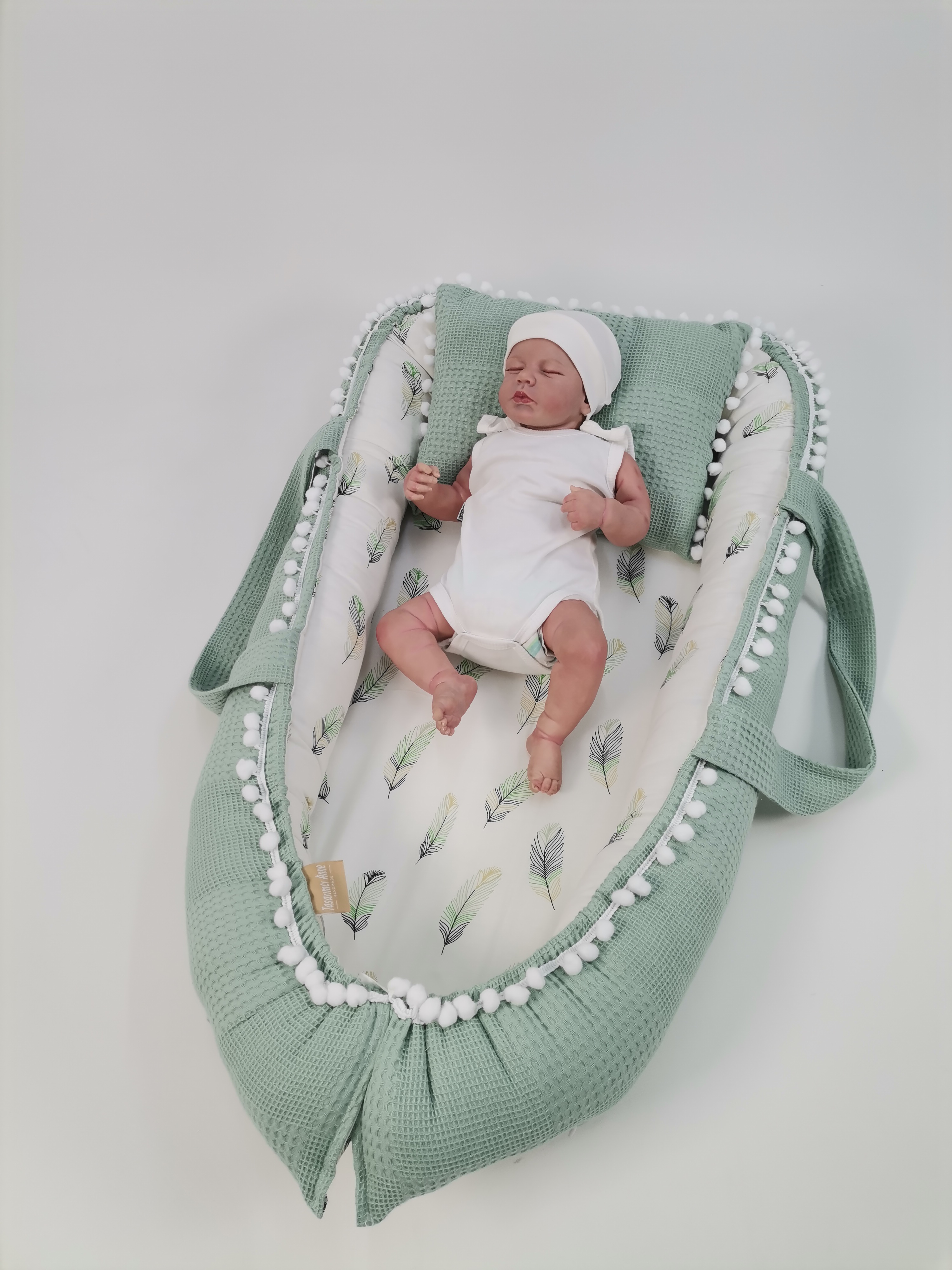 Babynest yeşil waffle pike - yeşil tüylü poplin