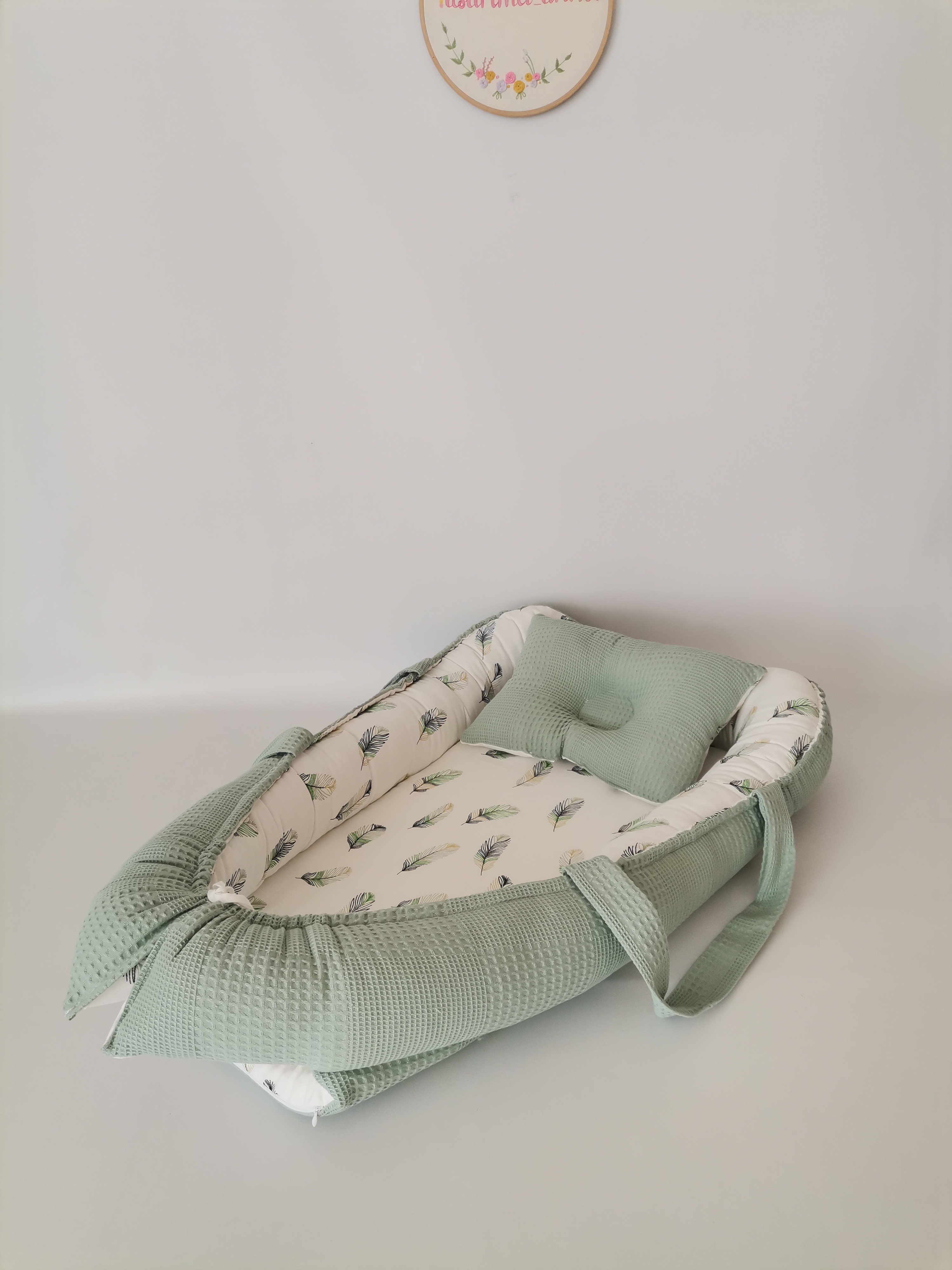 Babynest yeşil waffle pike - yeşil tüylü müslin