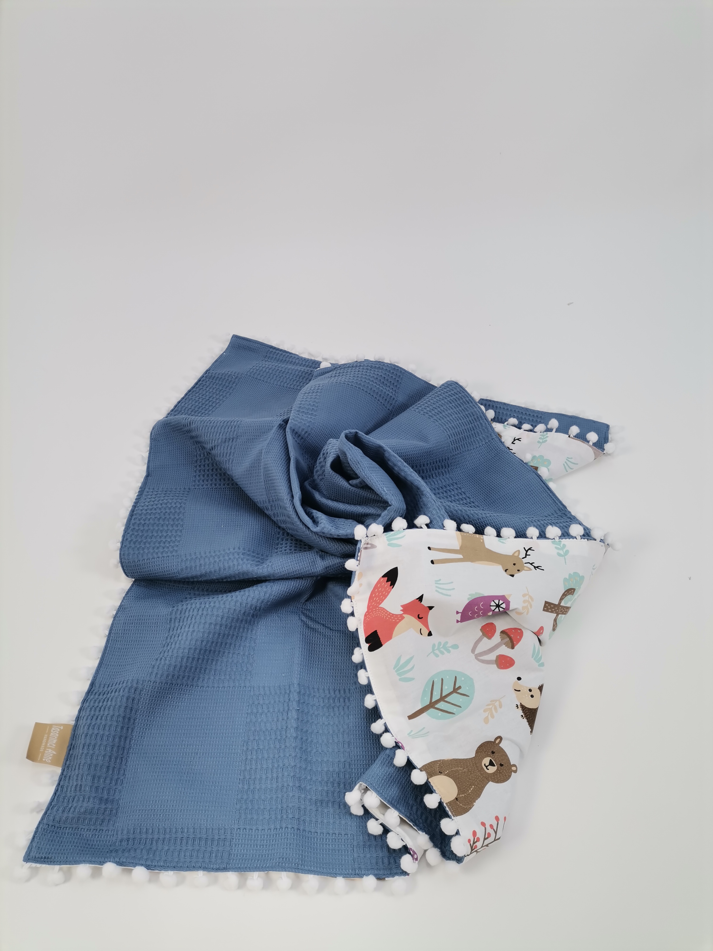 Battaniye indigo mavi waffle pike - hayvan figürlü poplin