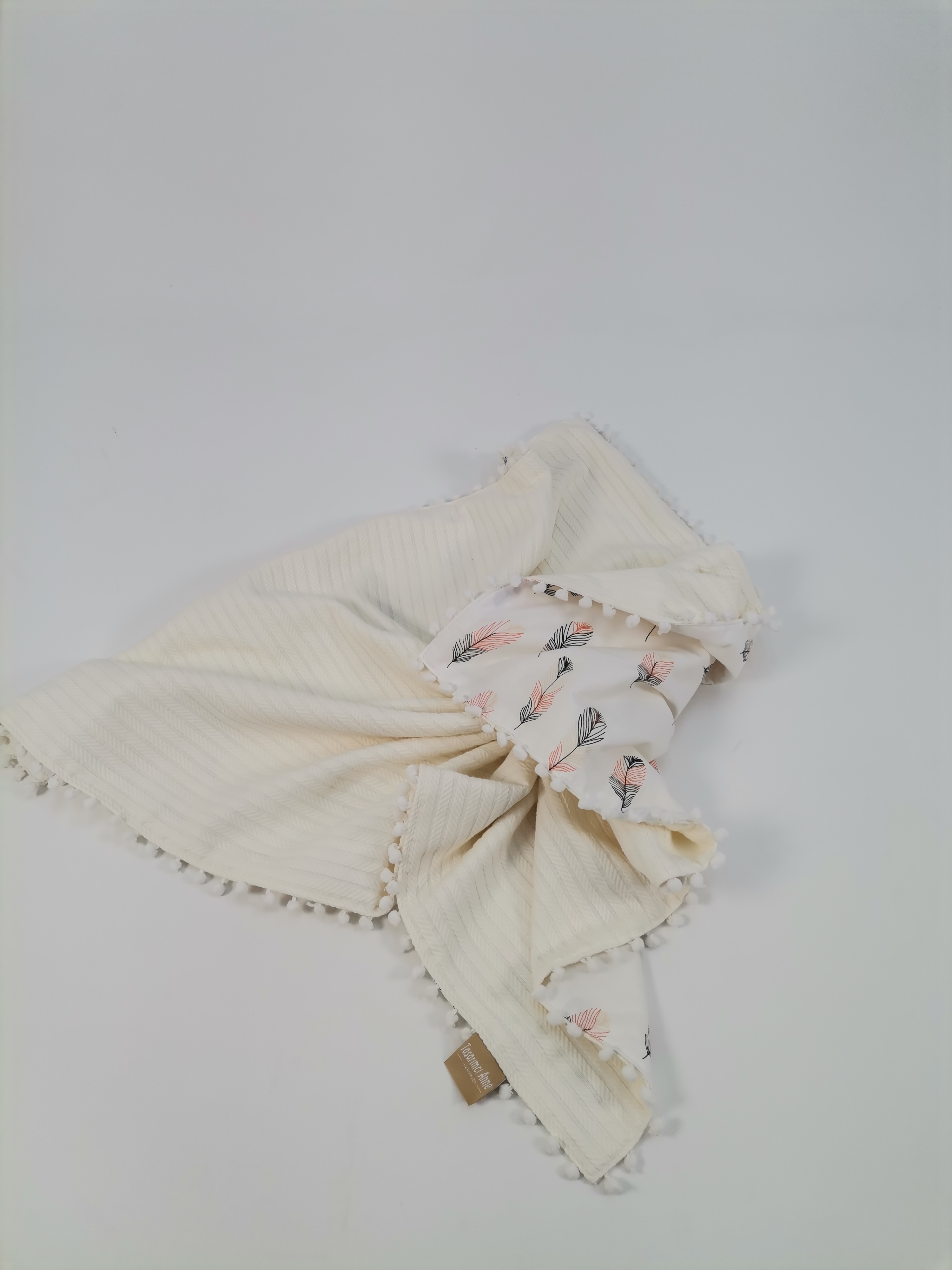 Battaniye krem örgü pike - pembe tüylü poplin 