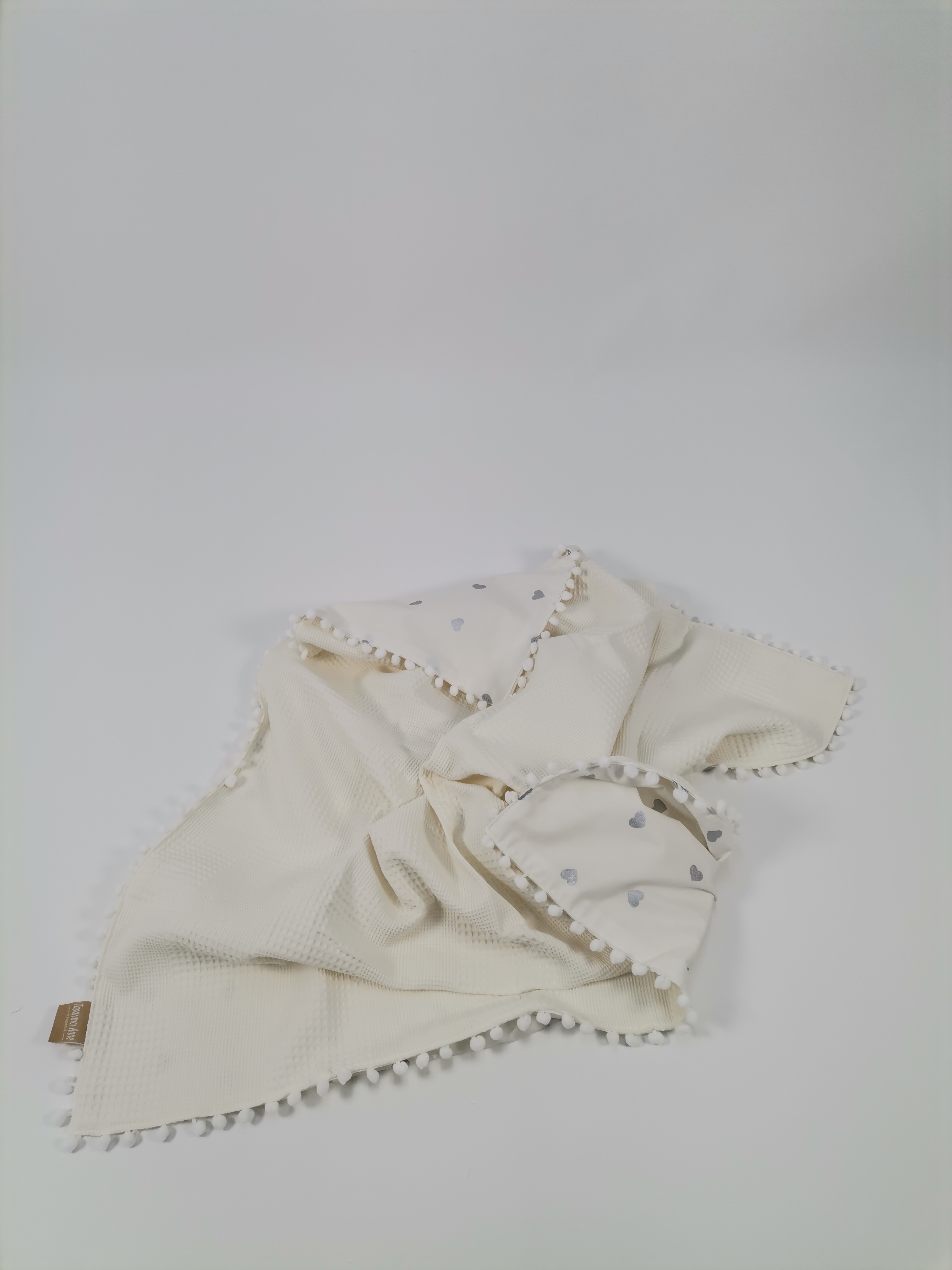Battaniye krem waffle pike - gümüş kalpli poplin