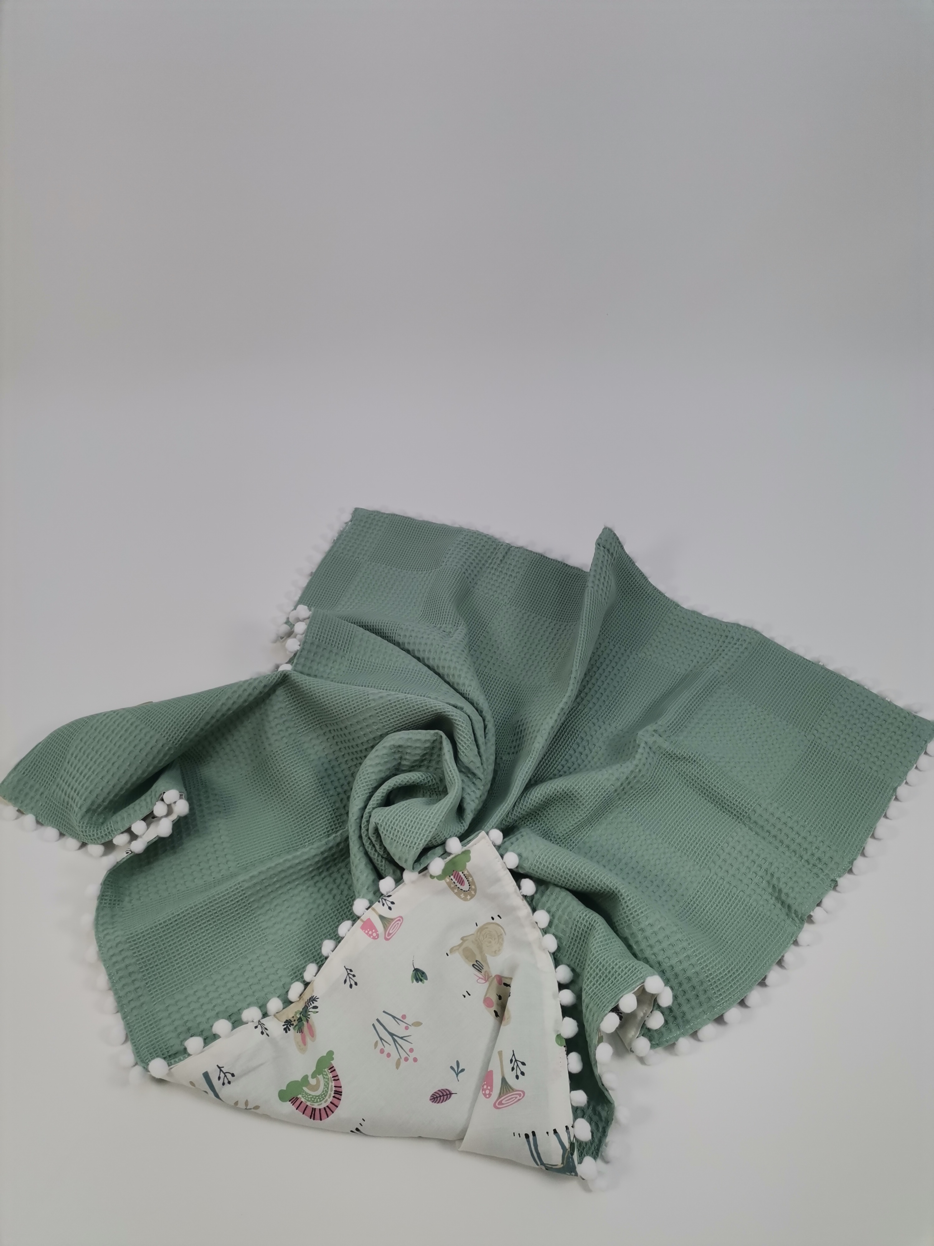 Battaniye yeşil waffle pike - yeni ceylanlı poplin