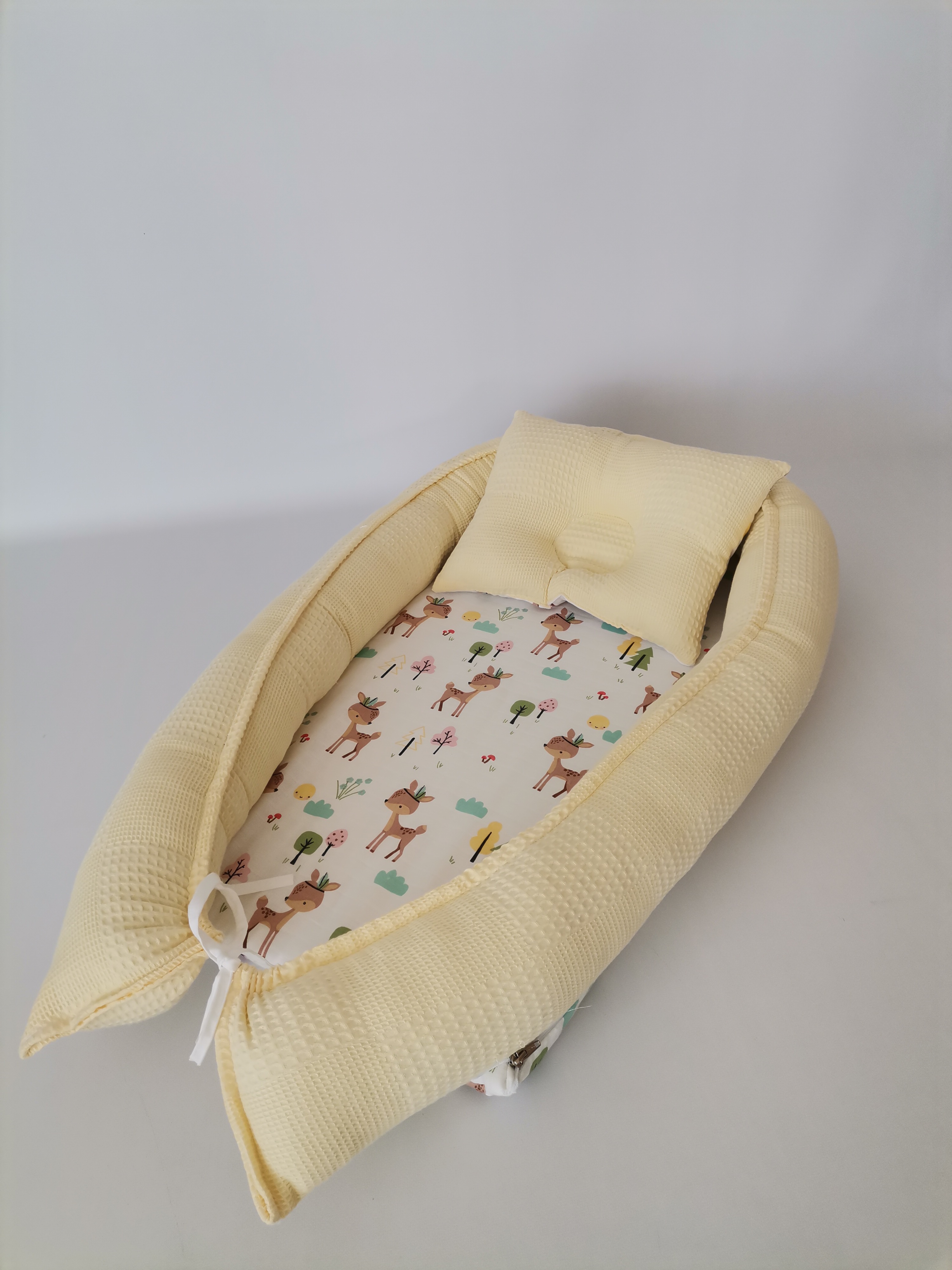 ÇOK AMAÇLI BABYNEST SARI KLASİK PİKE - KARACALI MÜSLİN