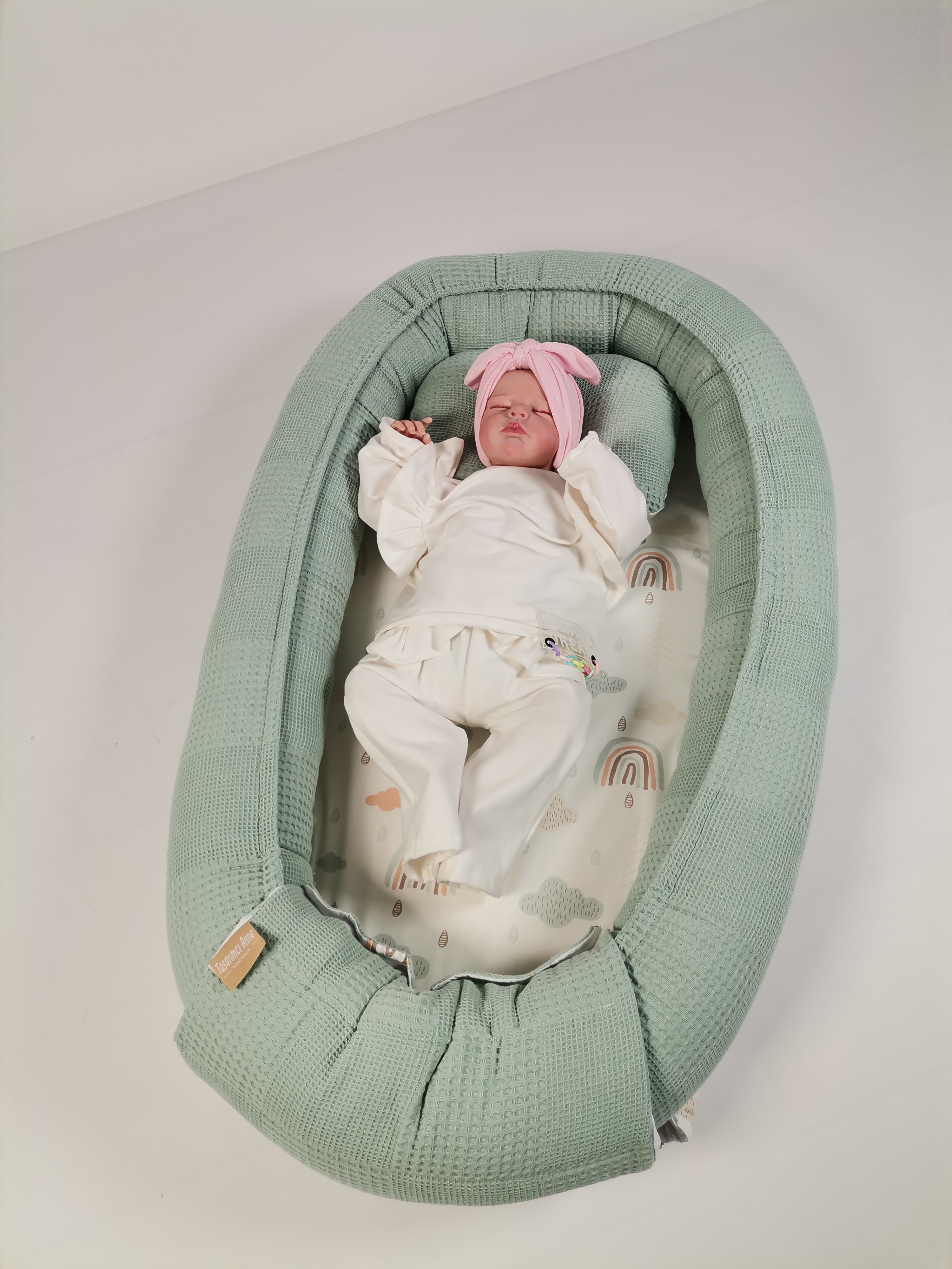 Çok amaçlı babynest yeşil waffle pike - gökkuşaklı poplin