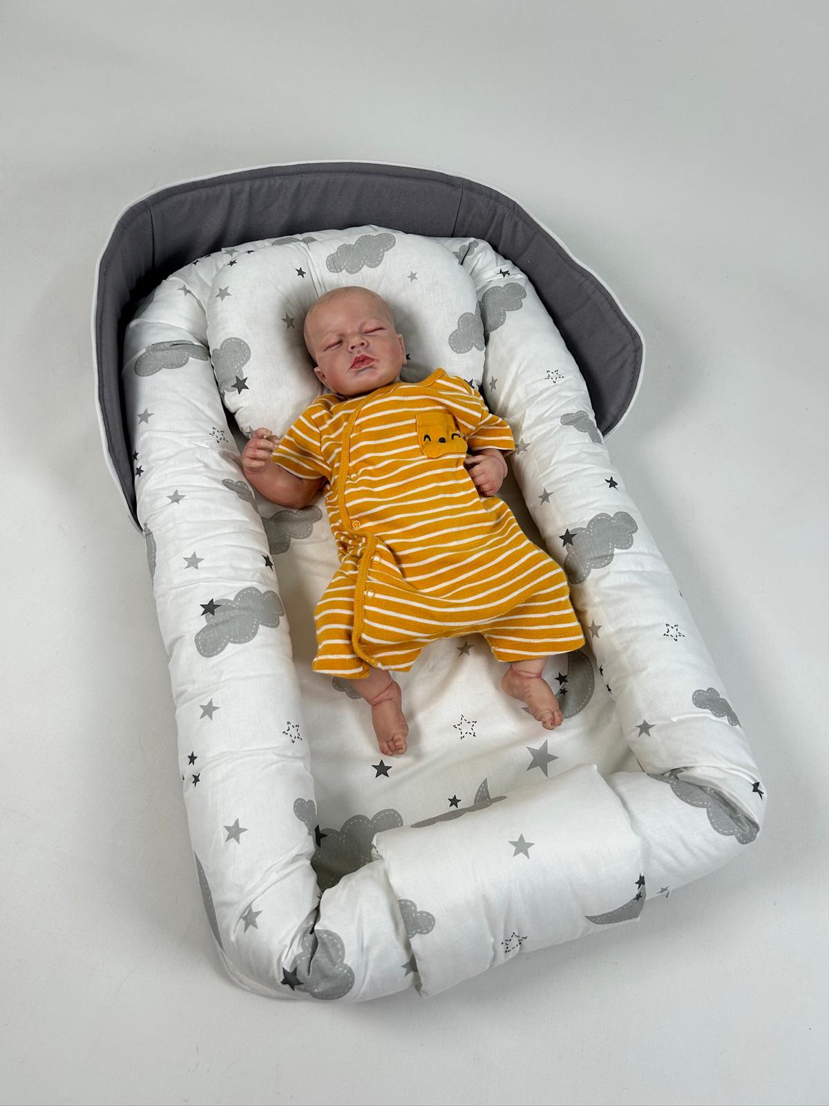 Çantalı babynest gri panama keten - gri aylı bulutlu poplin