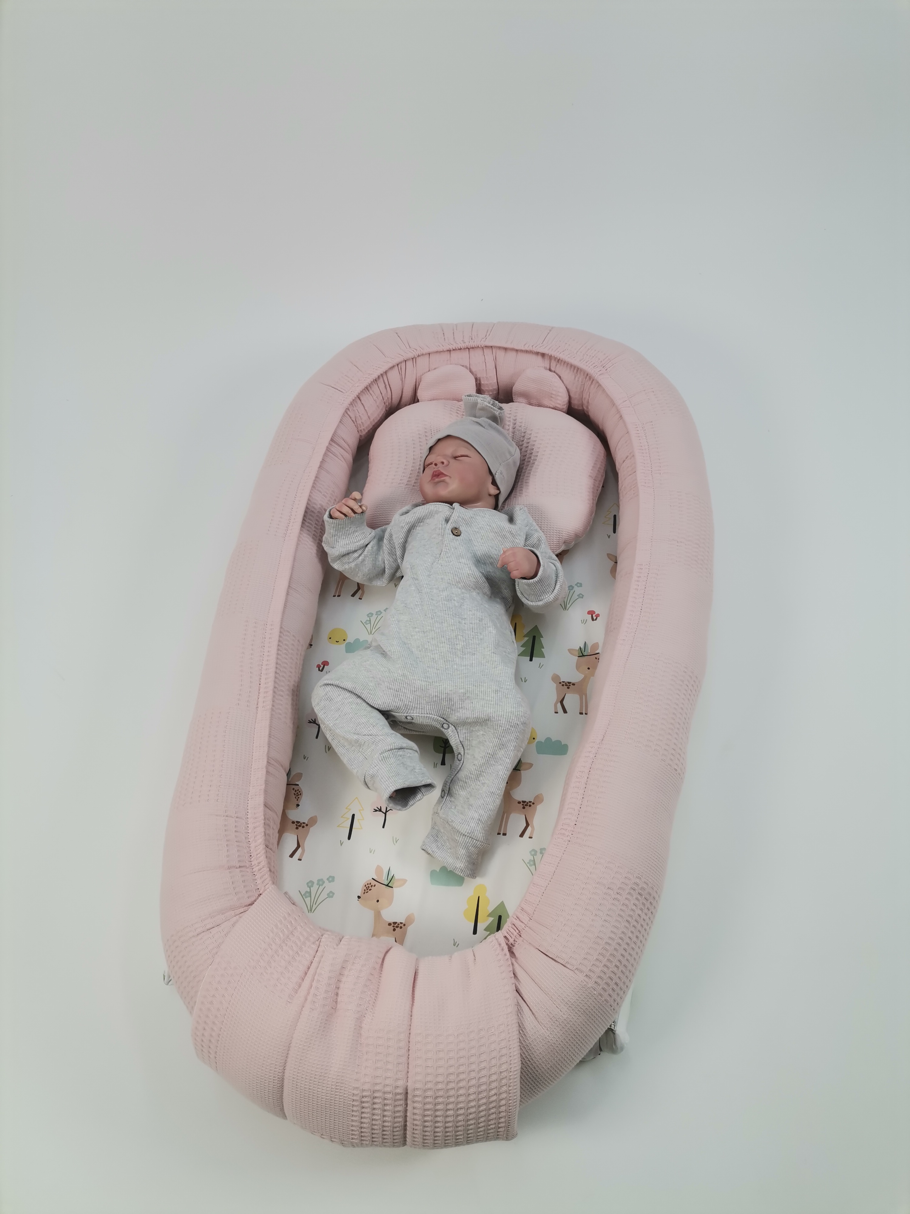 Çok amaçlı babynest pudra pembe waffle pike - karacalı poplin
