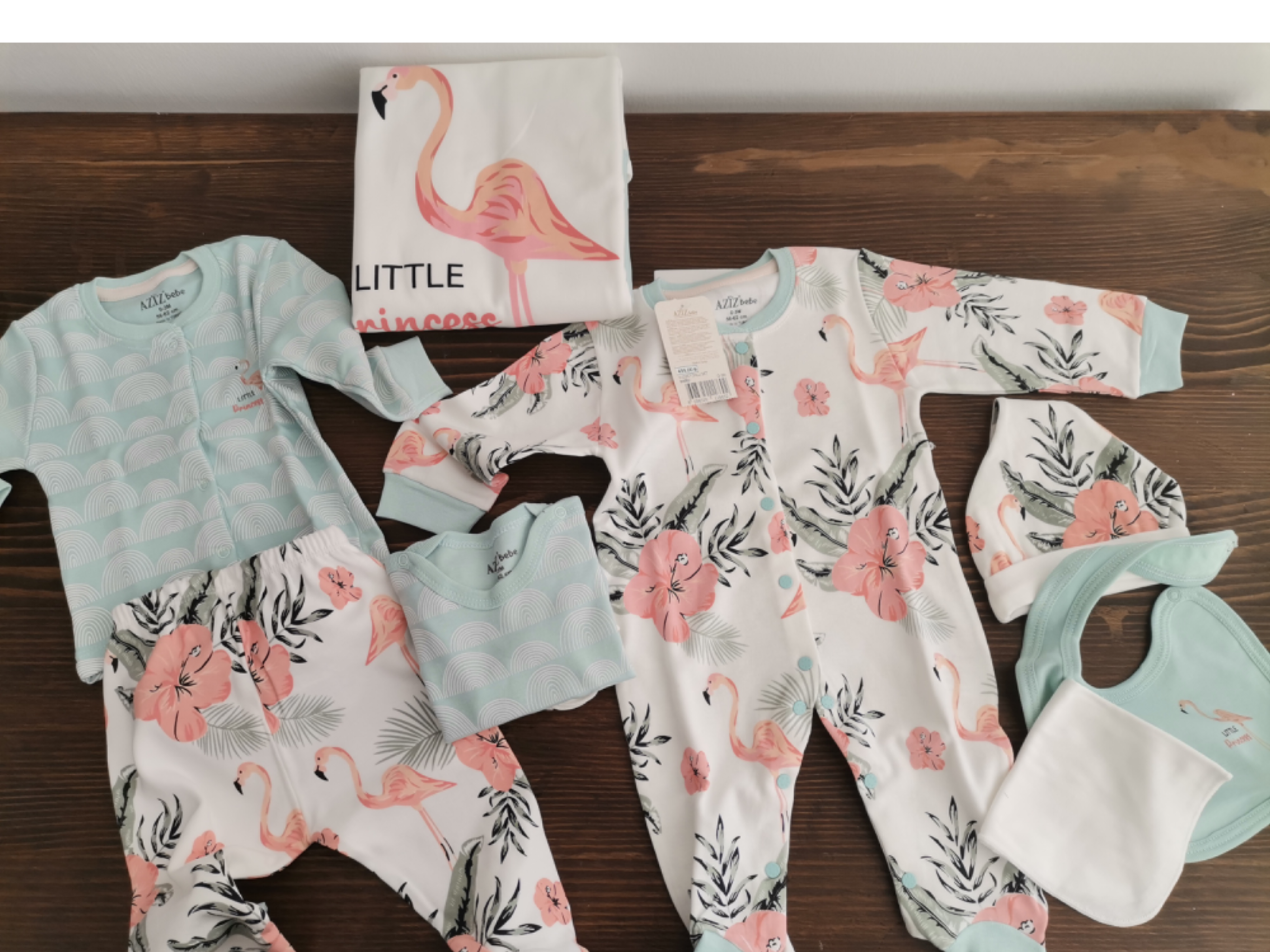 Hastane çıkışı 10'lu Aziz bebe flamingo desenli