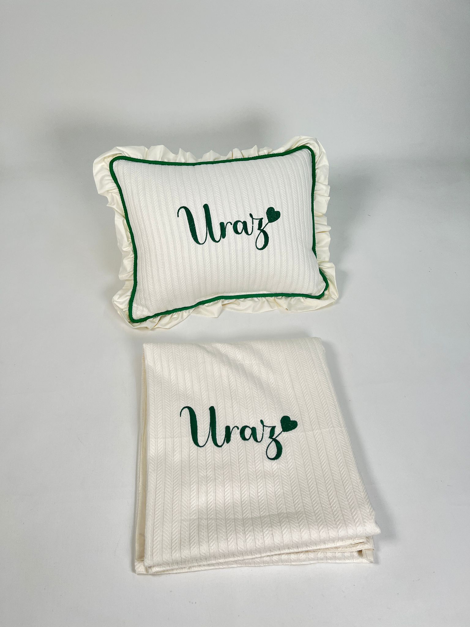 Krem örgü pike - krem poplin battaniye yastık 5