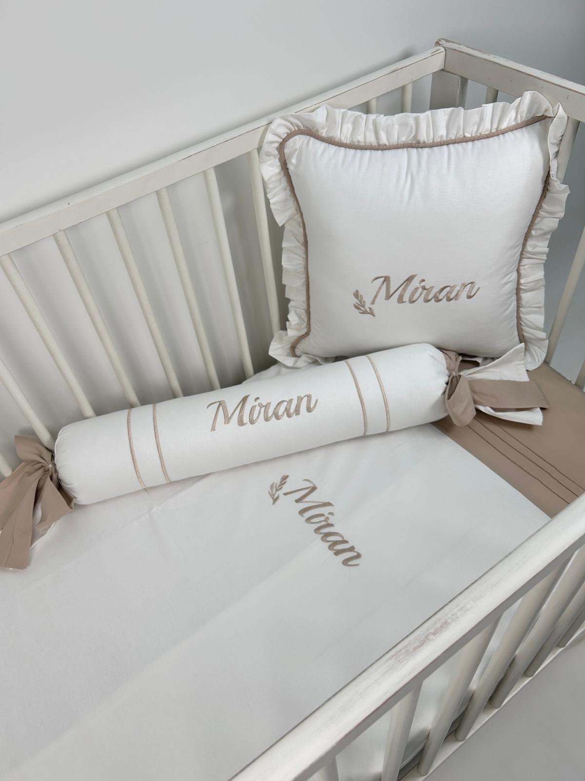 Nevresim takımı 5 parça beyaz poplin - bej poplin 4