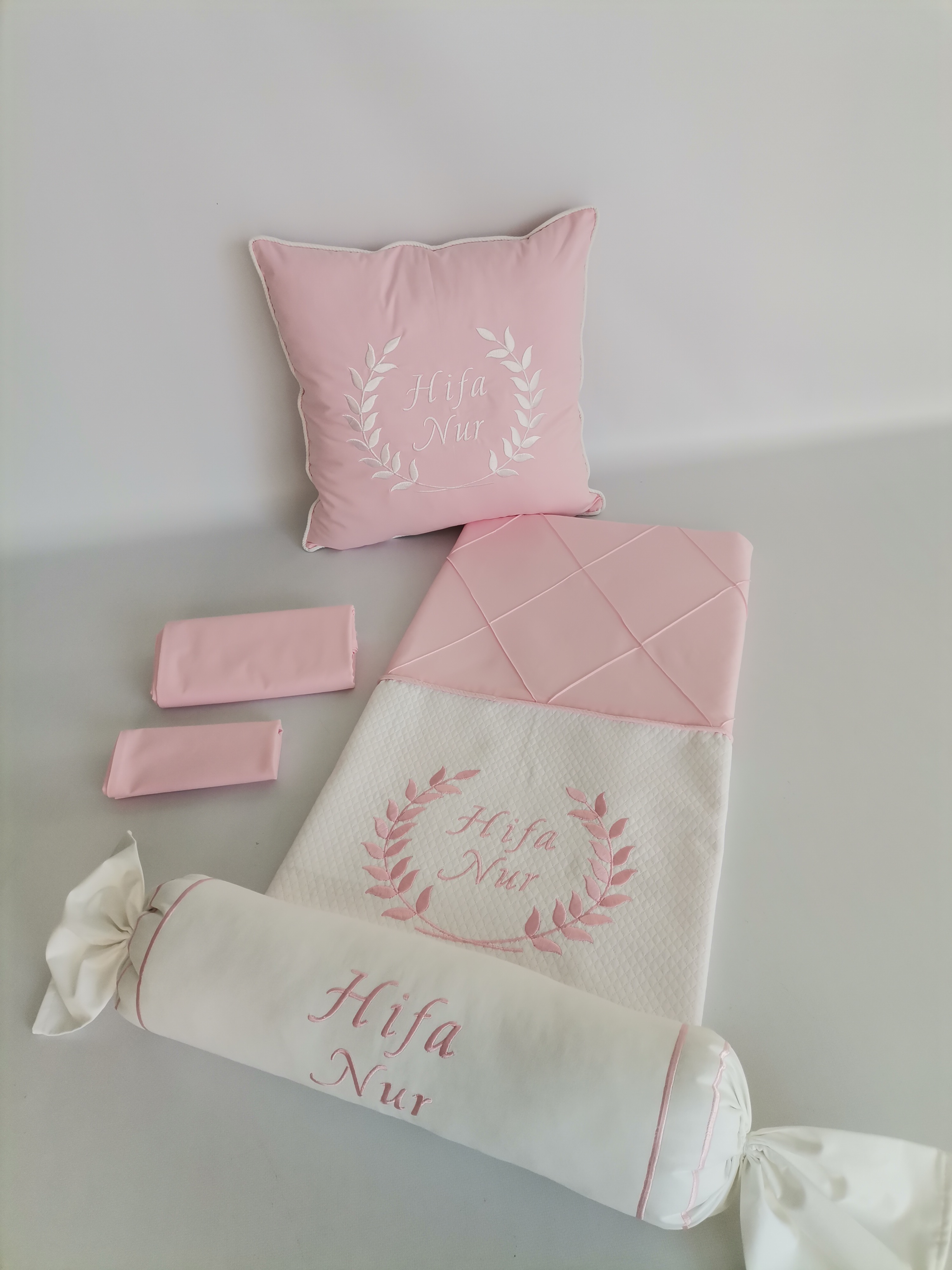 PİKE TAKIMI 5 PARÇA BAKLAVA DESENLİ PİKE - V29 PEMBE POPLİN 