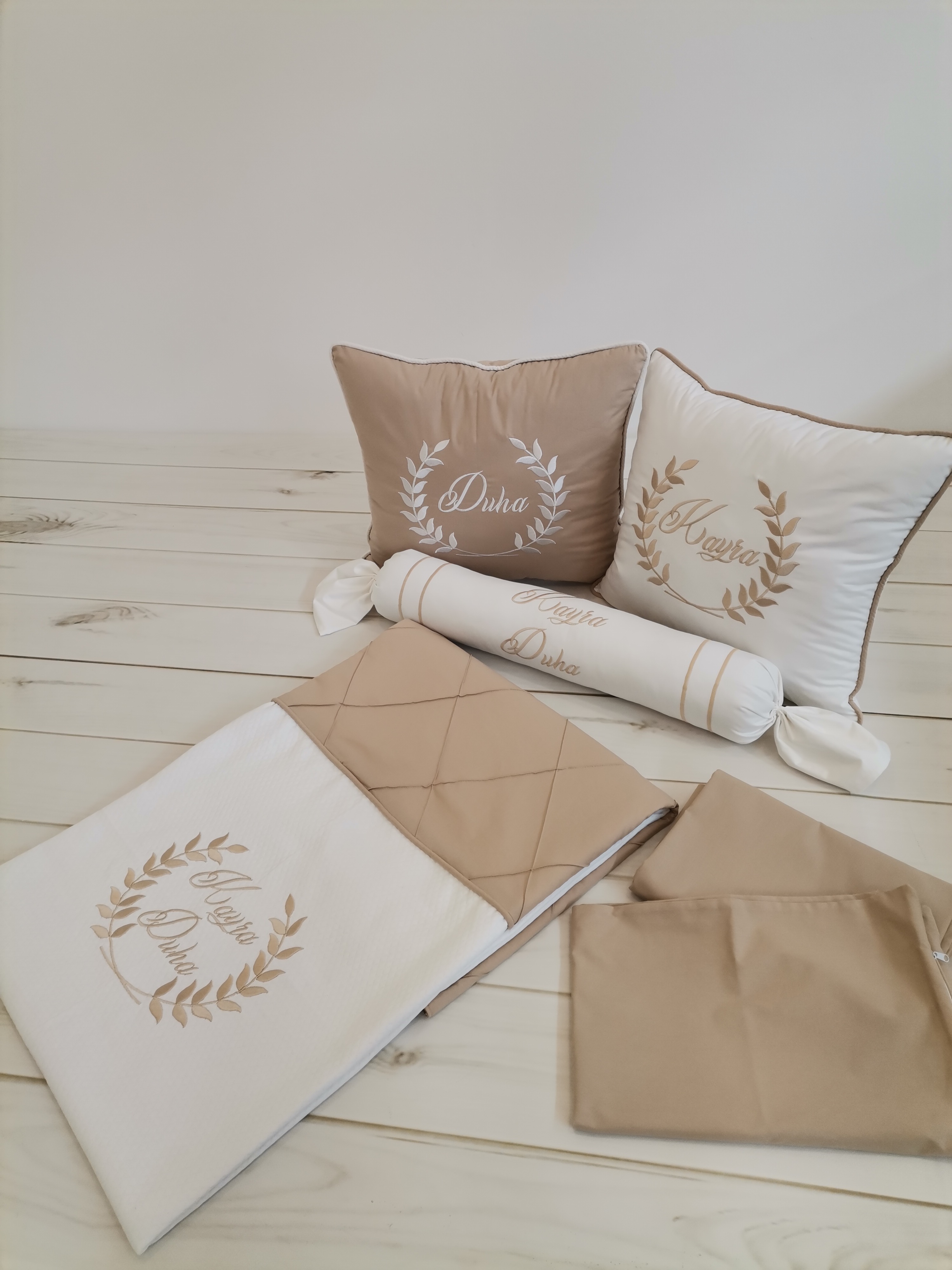 Pike takımı 6 parça baklava desenli pike - bej poplin