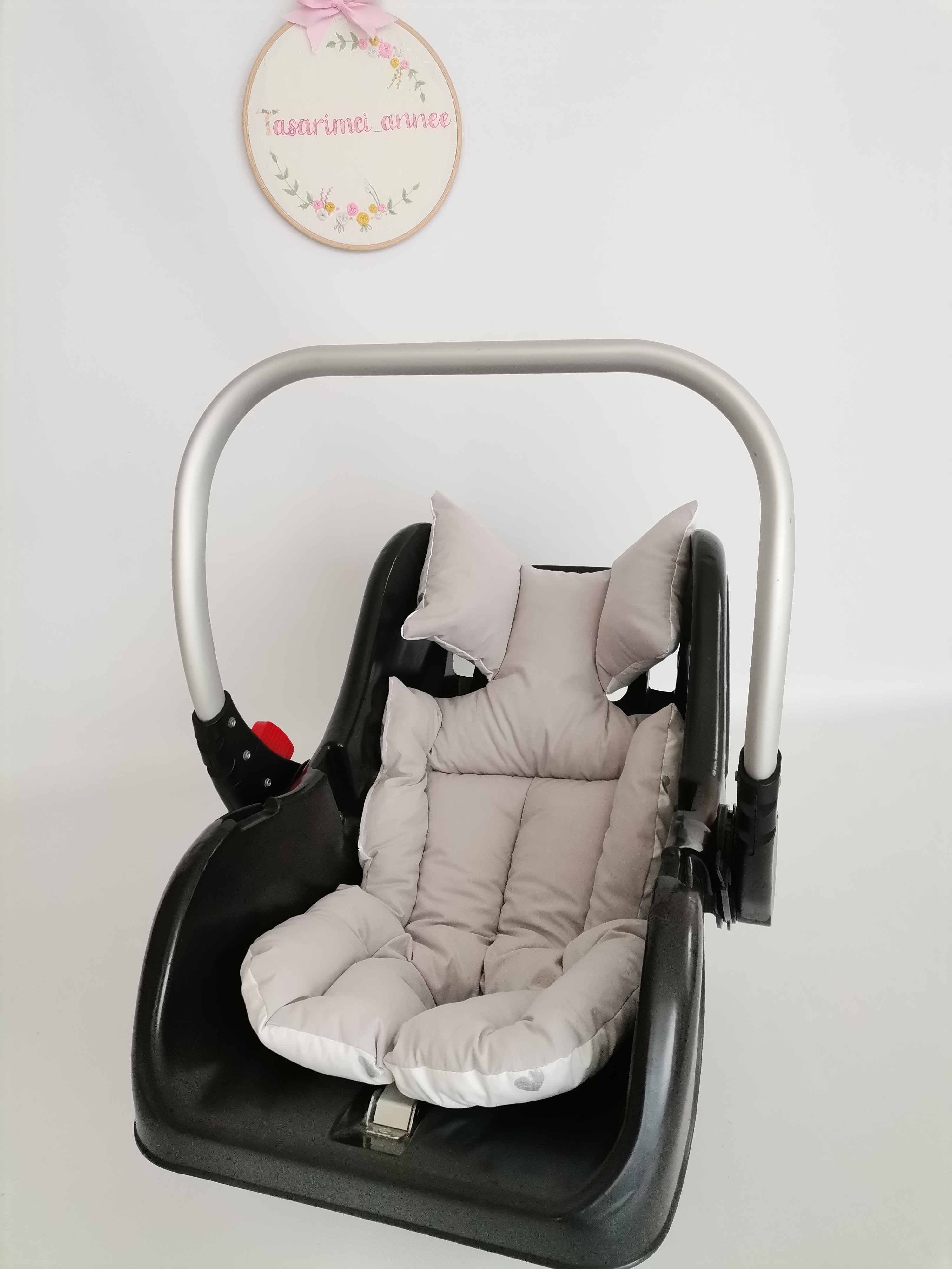 PUSET İÇİ MİNDERİ  GÜMÜŞ KALPLİ POPLİN - V15 GRİ POPLİN