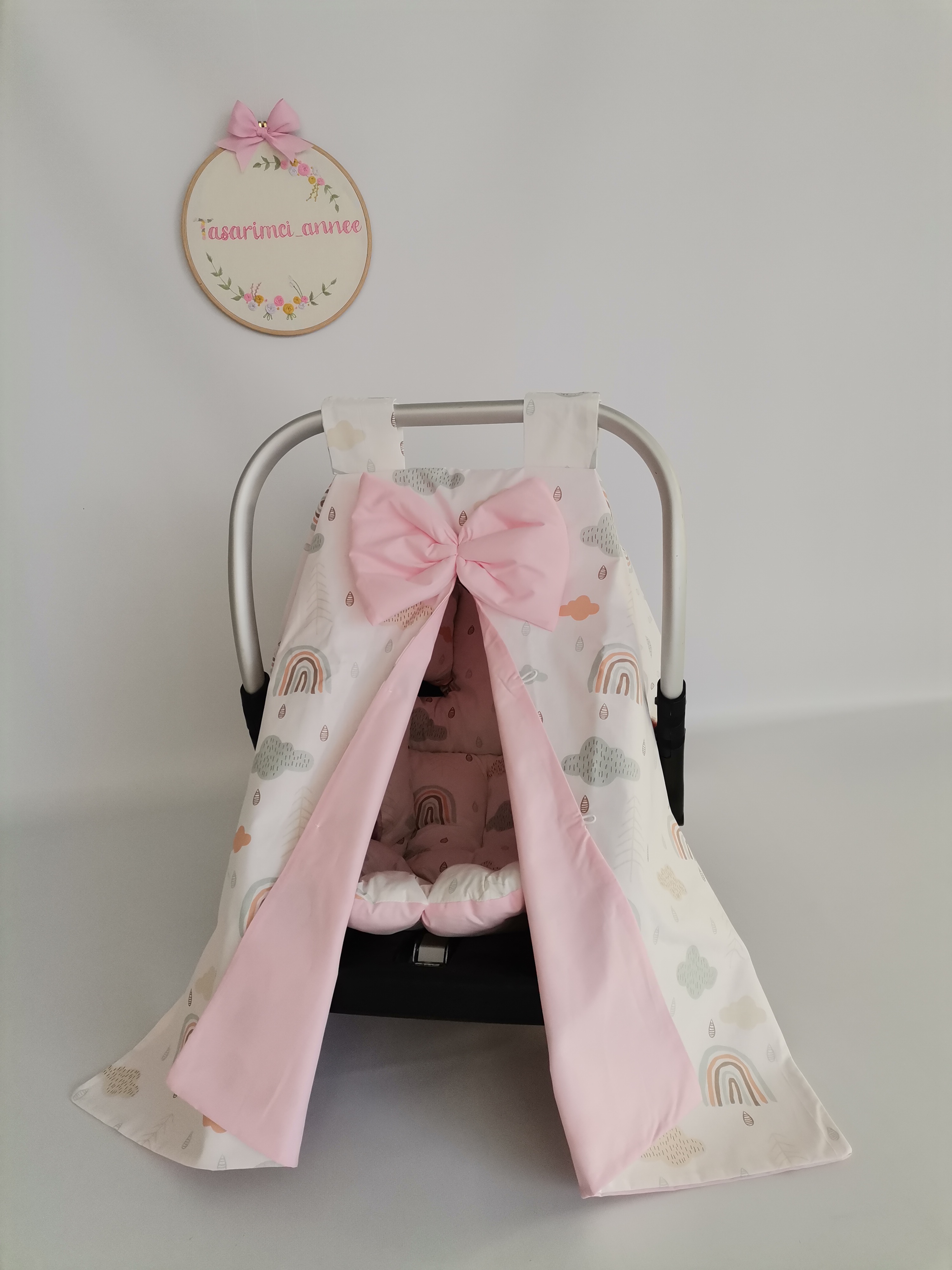 PUSET ÖRTÜSÜ GÖKKUŞAKLI  - V29 PEMBE POPLİN