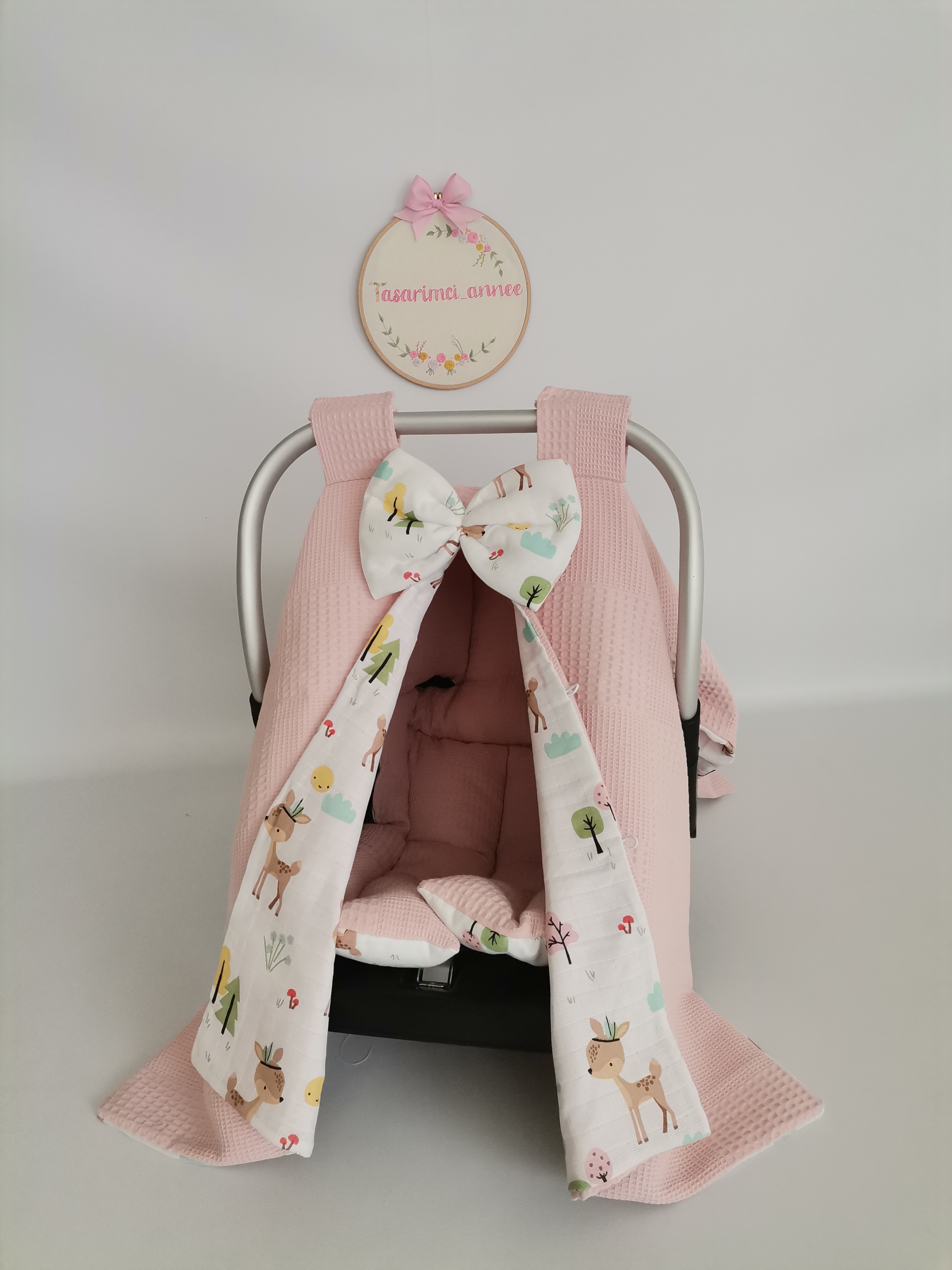 Puset örtüsü pudra pembe waffle pike - karacalı müslin
