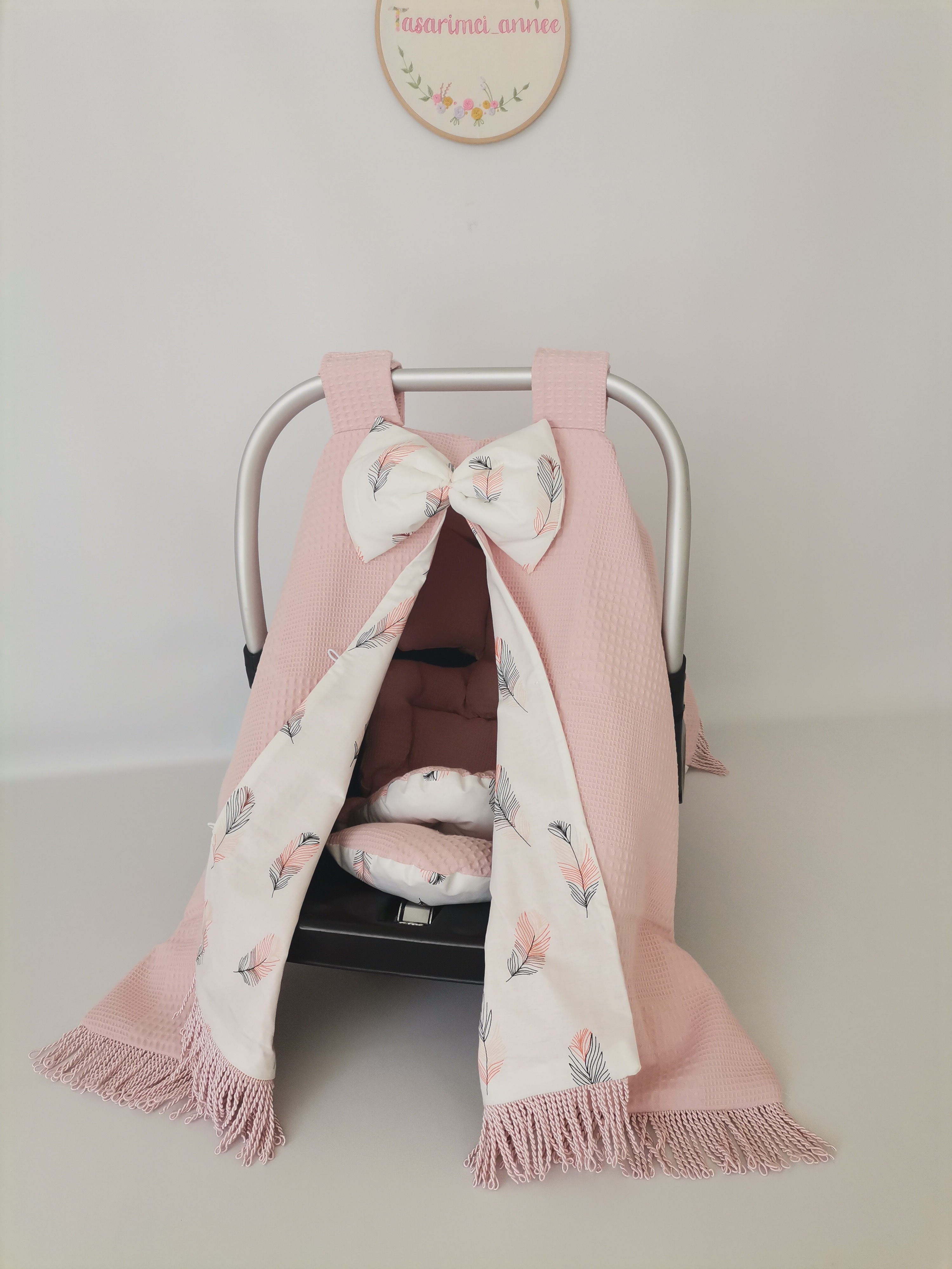 Puset örtüsü pembe püsküllü pudra pembe waffle pike -pembe tüylü poplin