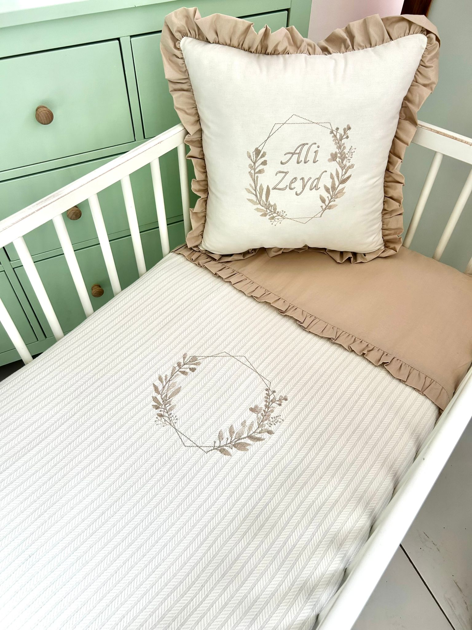 Pike takımı 4 parça krem örgü pike - bej poplin 