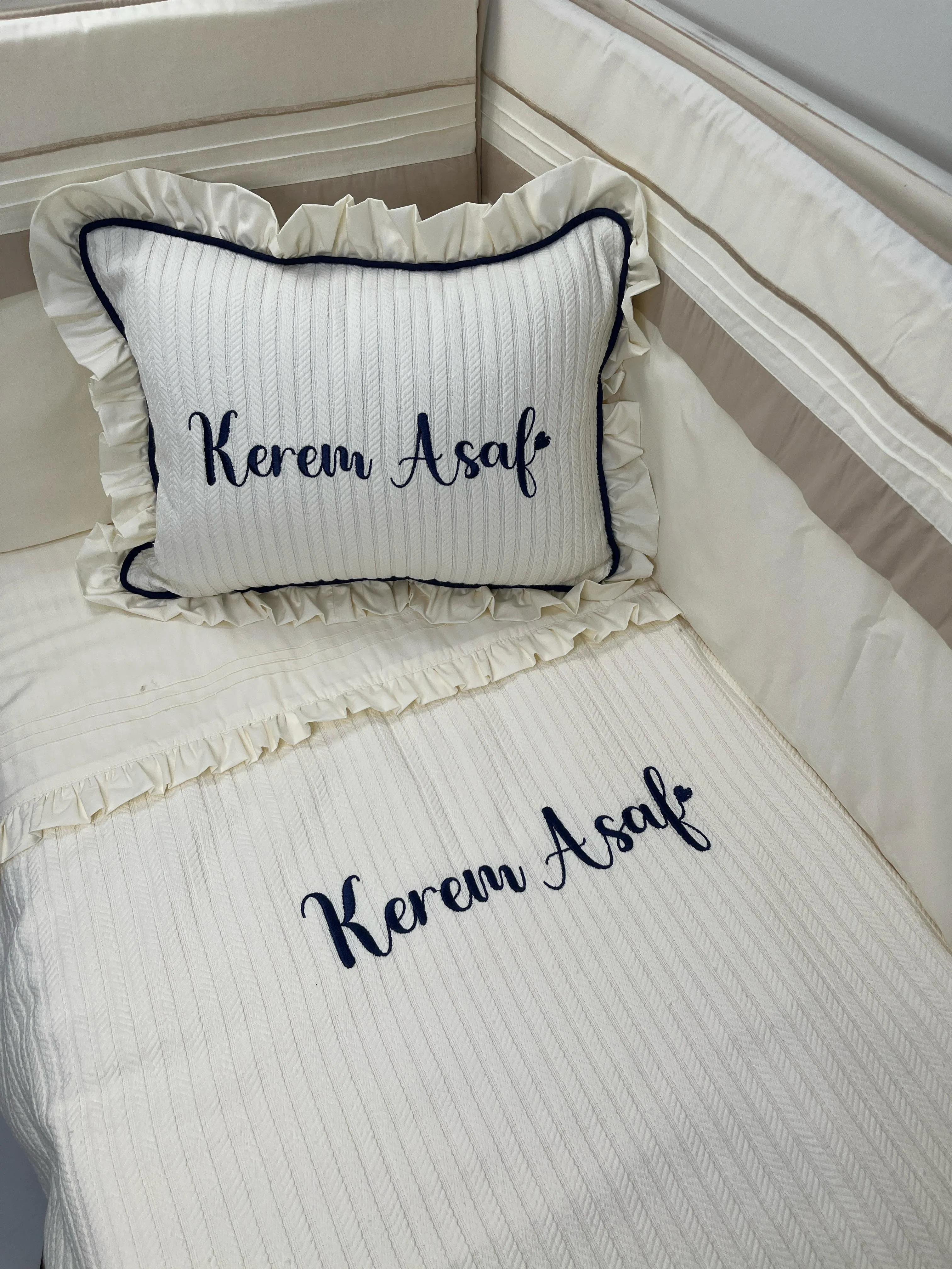Pike takımı 4 parça krem örgü pike - krem poplin 1